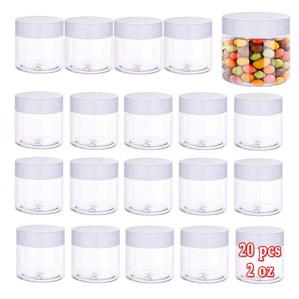 20 Pcs 2Oz Plastic Cosmetic Container,Round Clear Pot Jars With White Lids,Empty Cosmetic Jar For Travel Storage,Lotion,Cream,Je