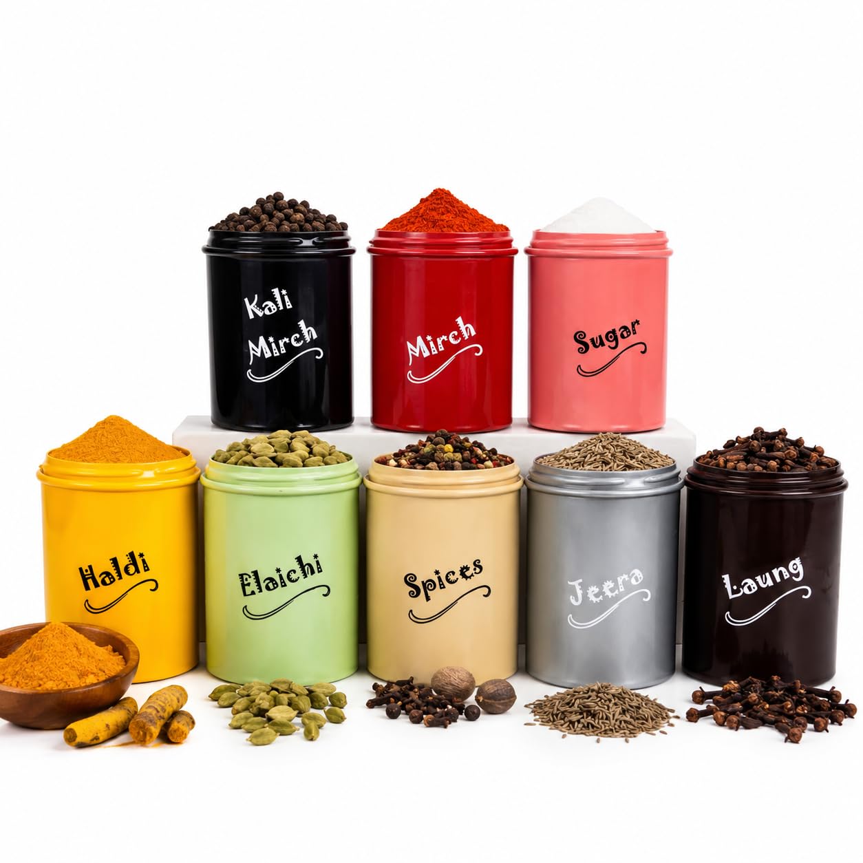 Dichot Plastic Spice Jar Set Of 8 (300Ml Each) With Spoon | BpaFree Kitchen Storage Containers For Sugar, Salt, Haldi, Mirch, J