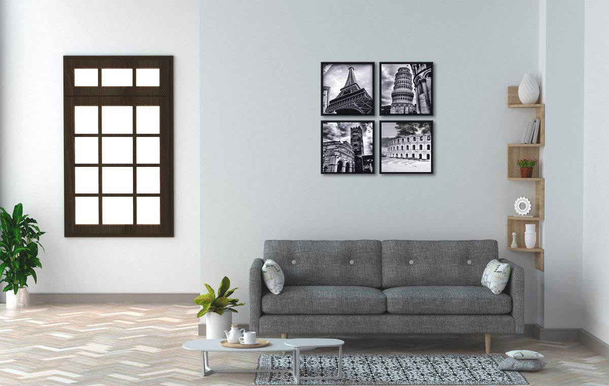 Wieco Art Framed Wall Art Architectures Modern 4 Panels Giclee Canvas Prints Europe Buildings Black And White Landscape Canvas W