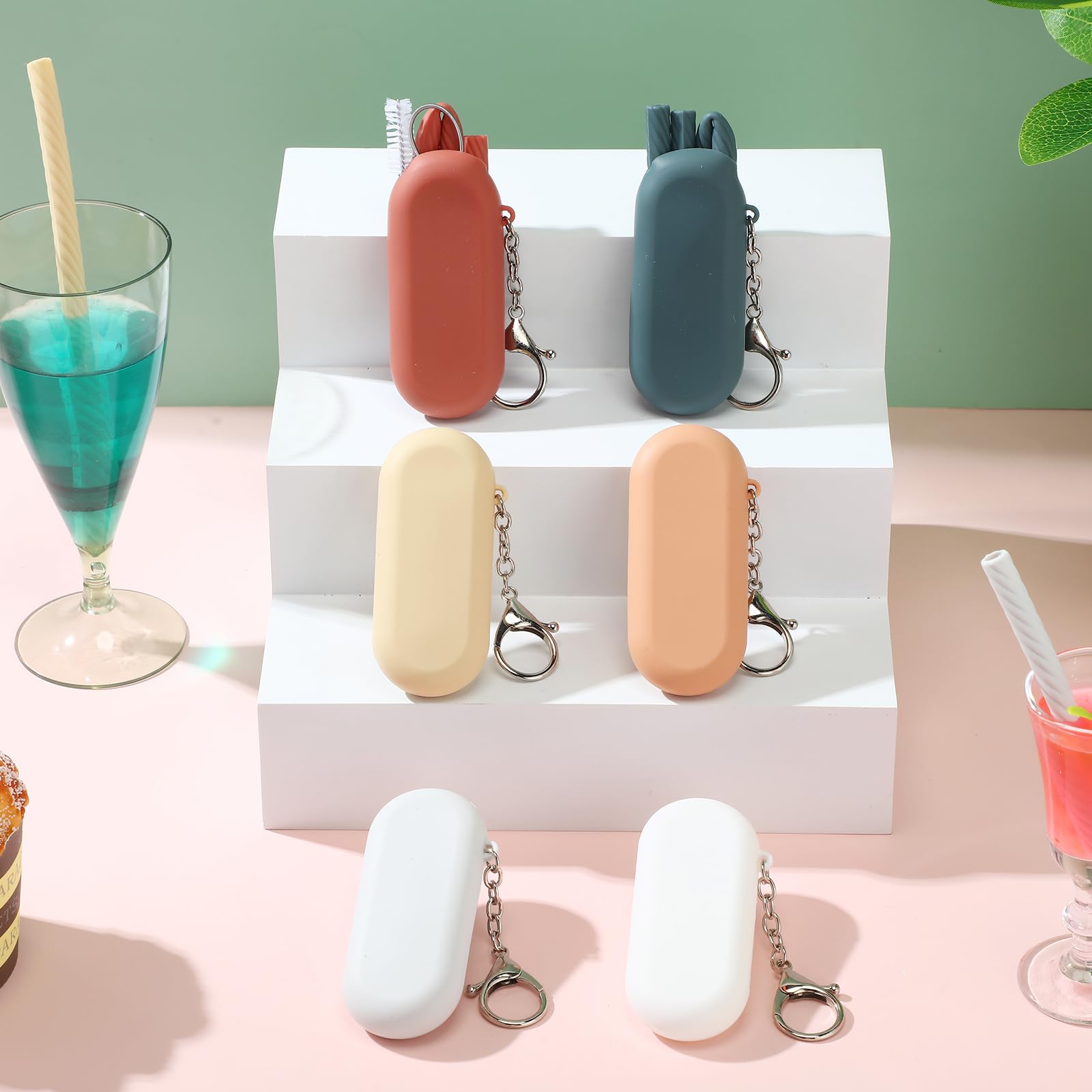 Zhehao 12 Sets Silicone Straws With Case Reusable Straws Foldable Travel Straw Collapsible Cold Or Hot Drinking Straws With Carr