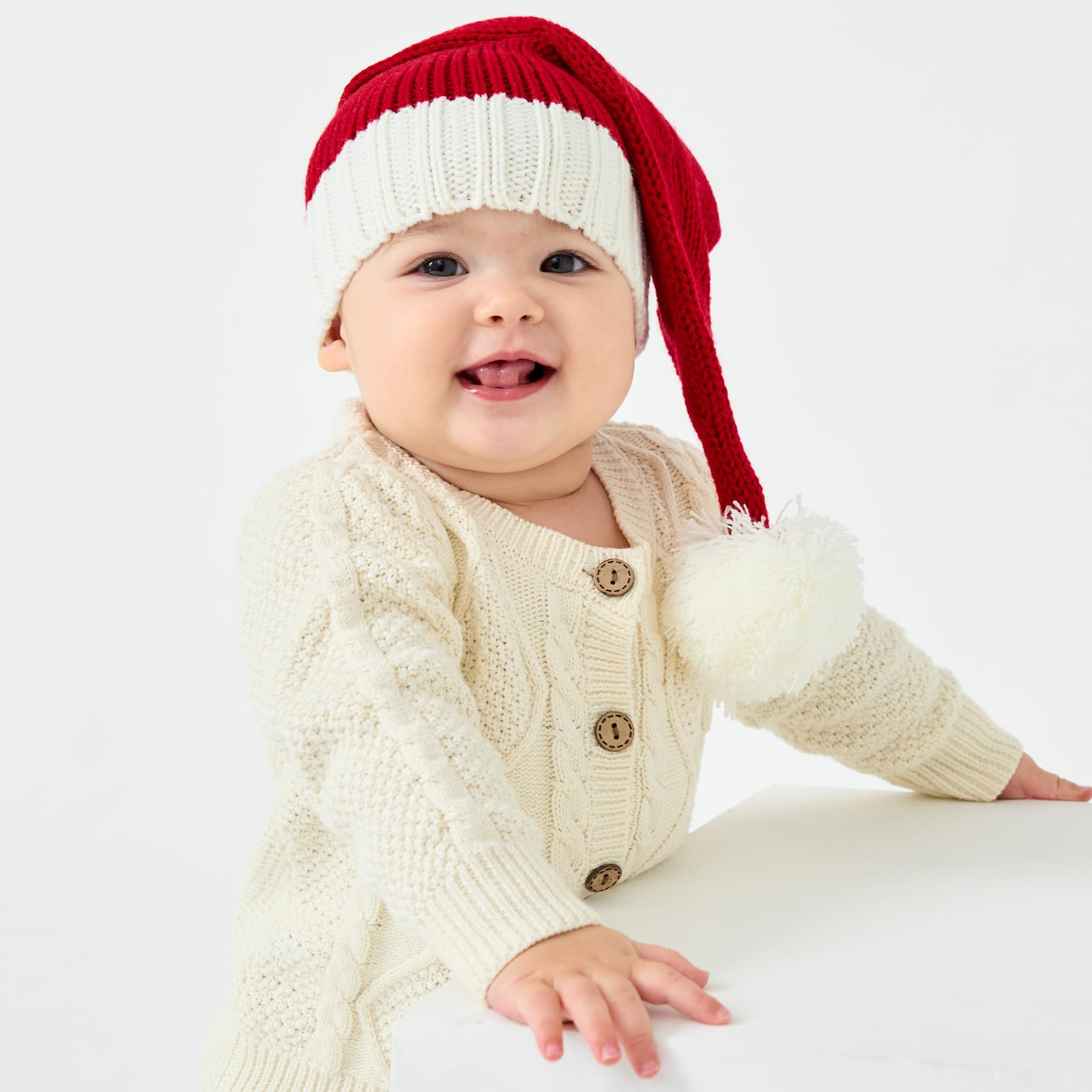 Diffy Homy Baby Santa Hat Christmas for Baby Toddler Infant Newborn Washable Fade-restant Knitted Santa Hat Soft Warm Long for N
