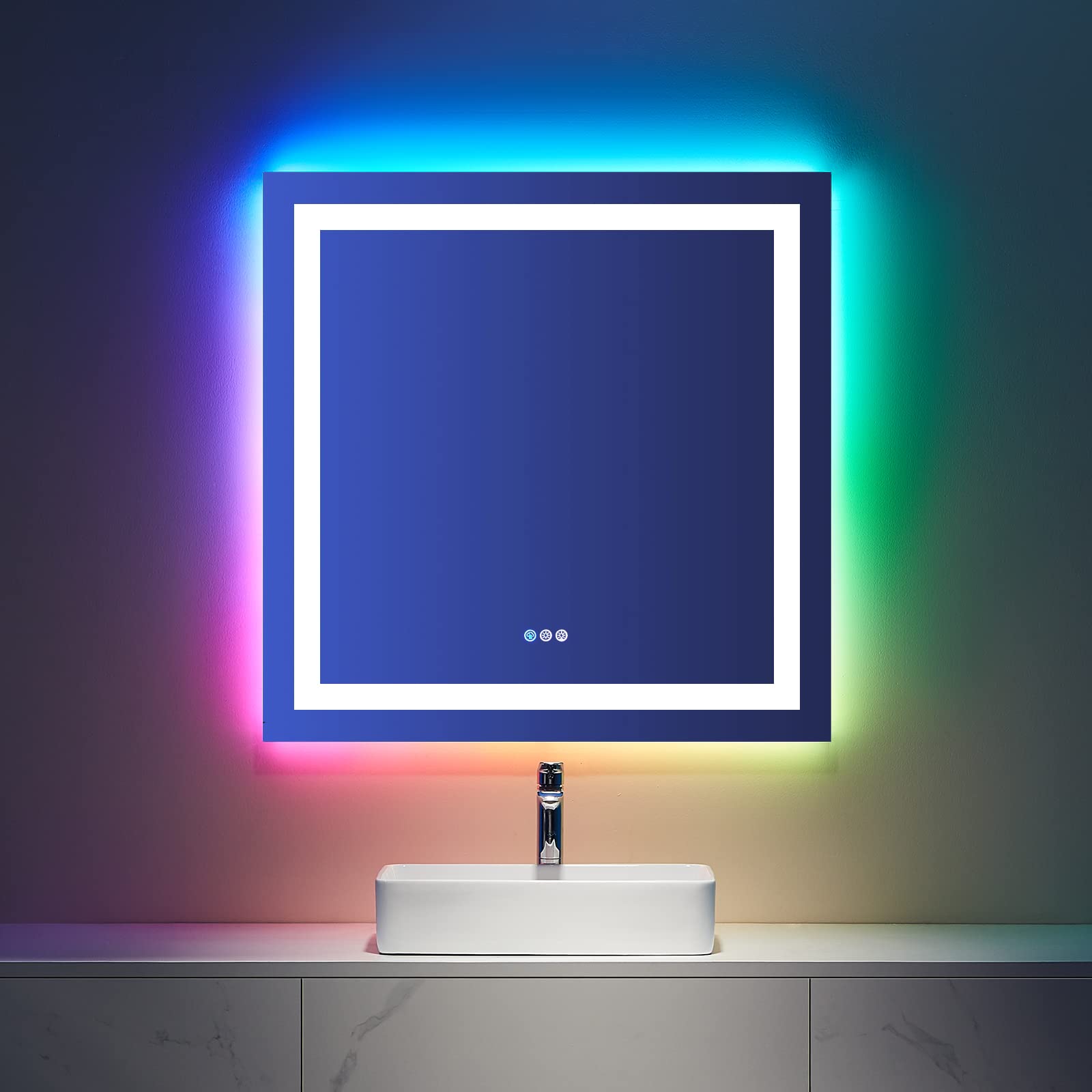 Loaao 36''X36'' Led Bathroom Mirror With Lights, Anti-Fog, Dimmable, Rgb Backlit + Front Lighted, Bathroom Vanity Mirror For Wal