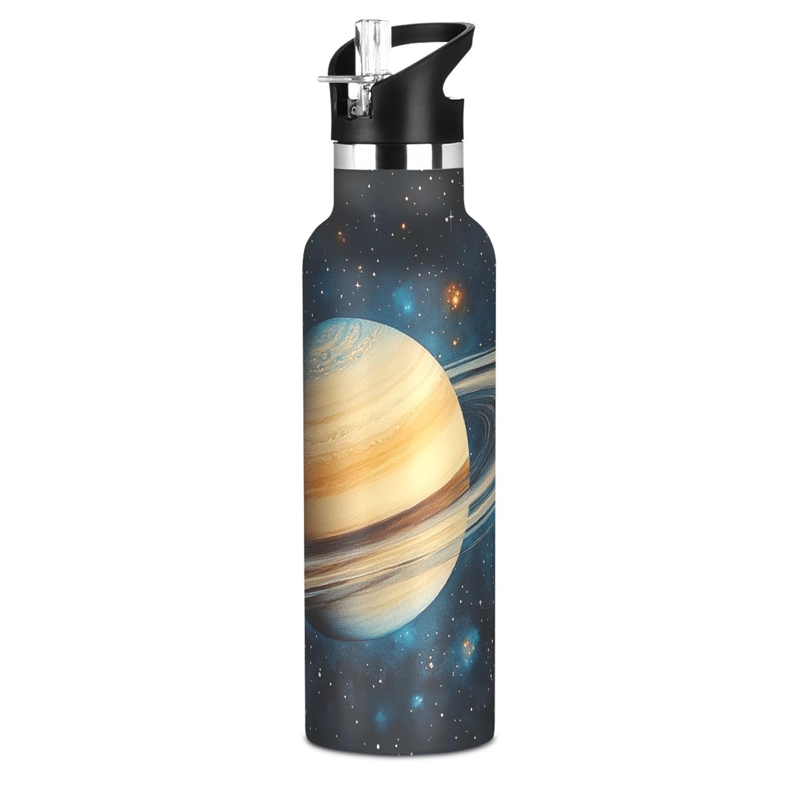 Selerdon Sports Water Bottle Saturn Stainless Steel Beverage Container 20 oz Coffee Cup with Detachable Straw & Leakproof Lid fo