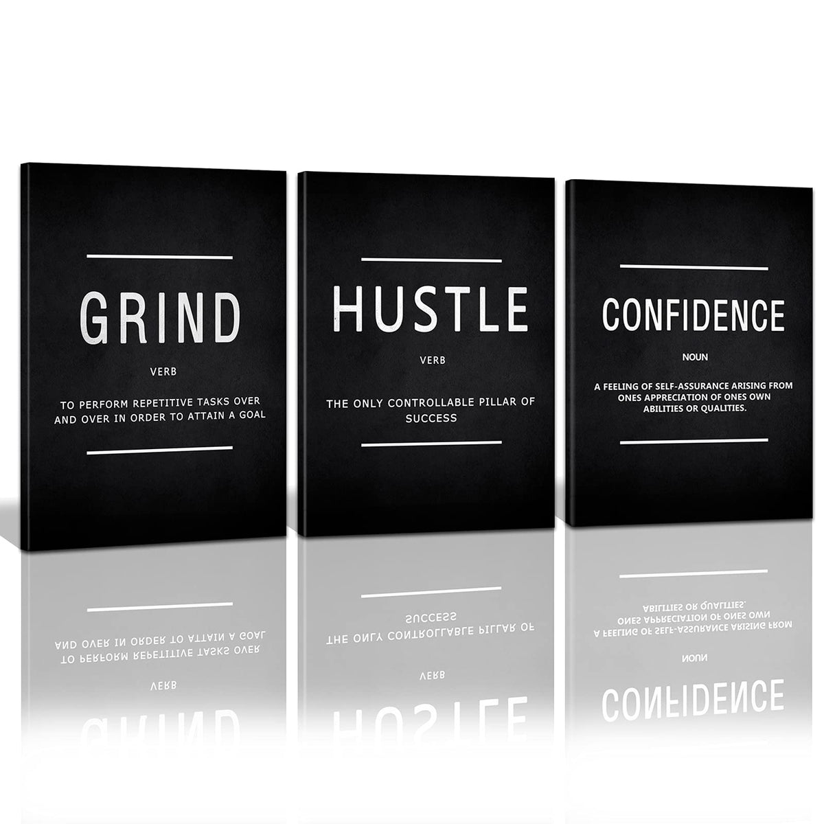 Kawahone Motivational Success Canvas Wall Art, Grind Hustle Confidence Wall Decor Framed Inspirational Entrepreneurs Painting Pr