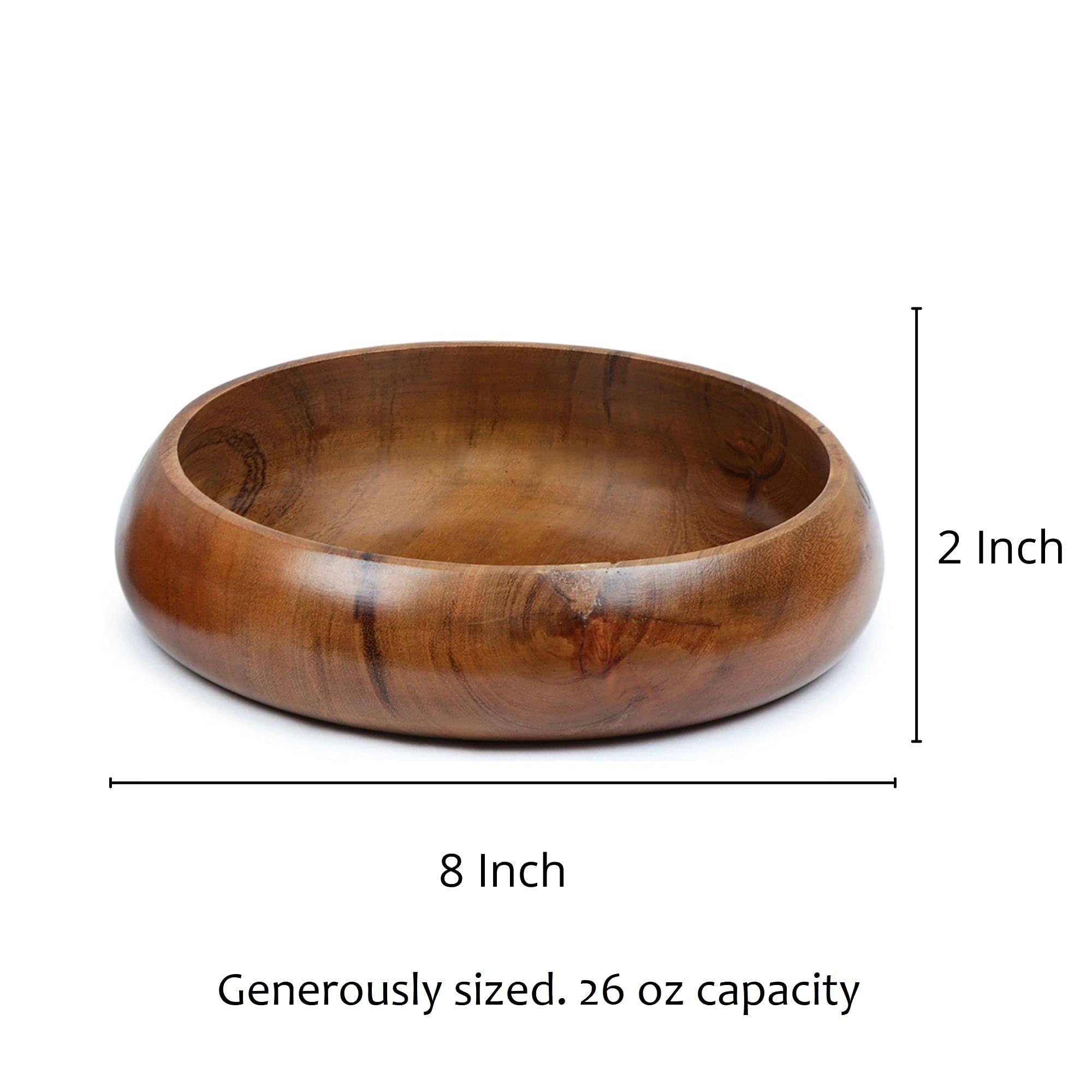 Lavaux Designs Acacia Wooden Salad Bowls Set Of 2, Large Individual Bowls 8 X 2 Inches (25 Oz) With Food Safe Wood Coating | Joi