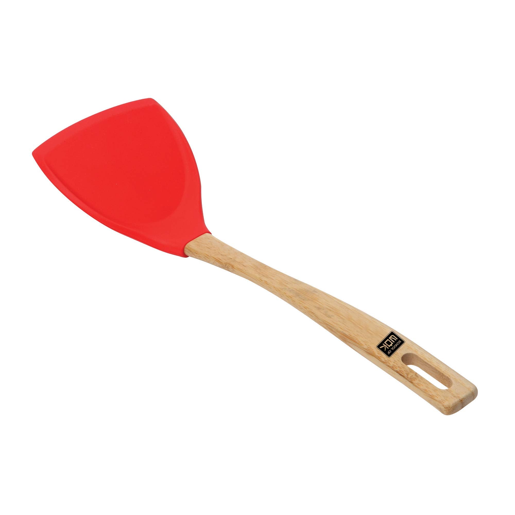 School Of Wok Silicone Spatula | Food Grade Silicone | Bamboo Handle | Use With Non-Stick, Carbon Steel, Or Convential Frying Pa