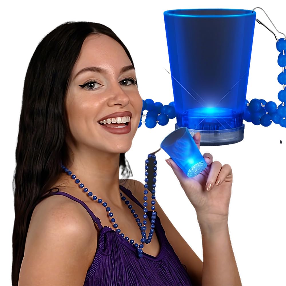 Blinkee Light Up Blue Shot Glass On Blue Beaded Necklaces