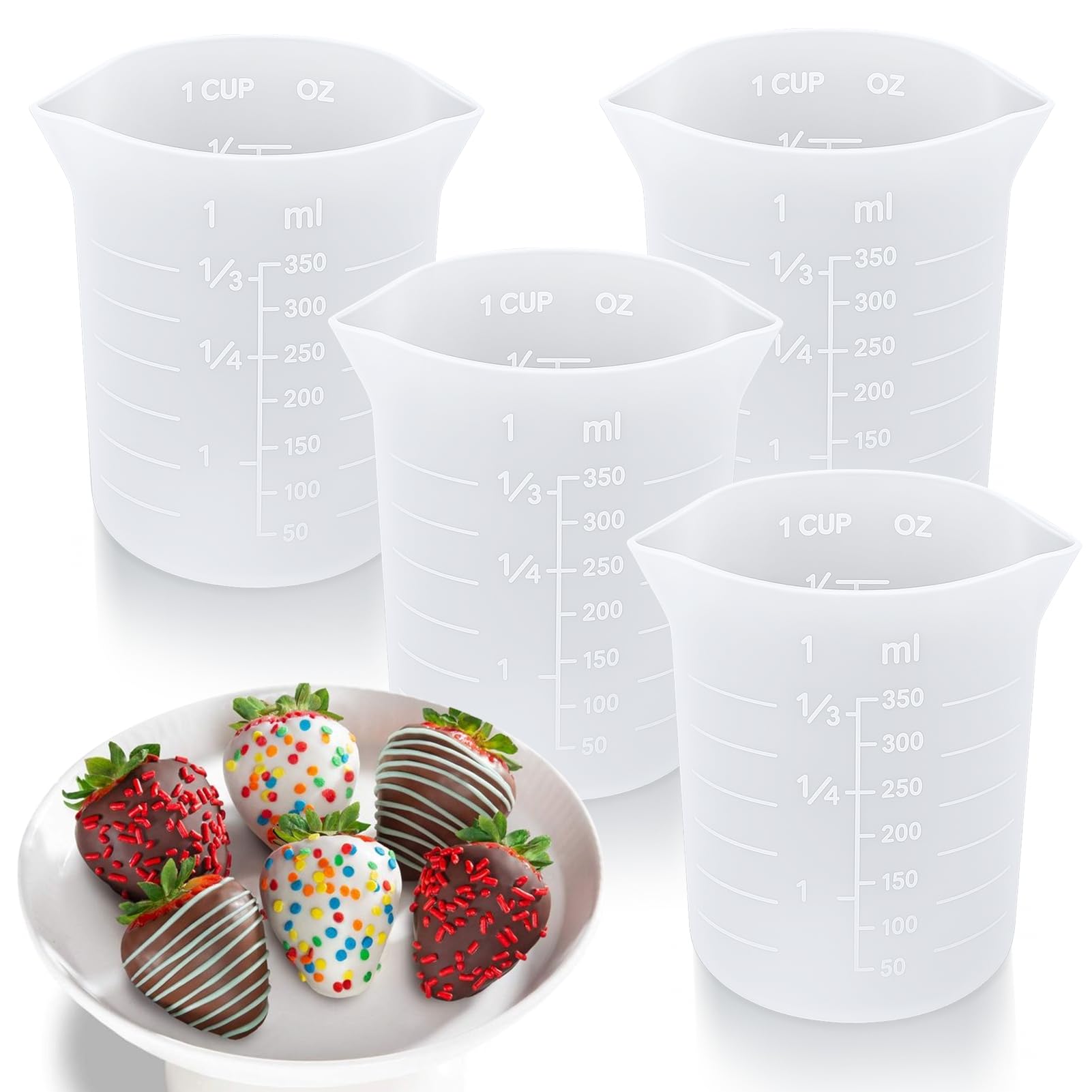 Palksky Silicone Cups for Melting Chocolate, 4PCS Silicone Measuring Cups with 350ml Capacity, Reusable Baking Supplies for DIY 