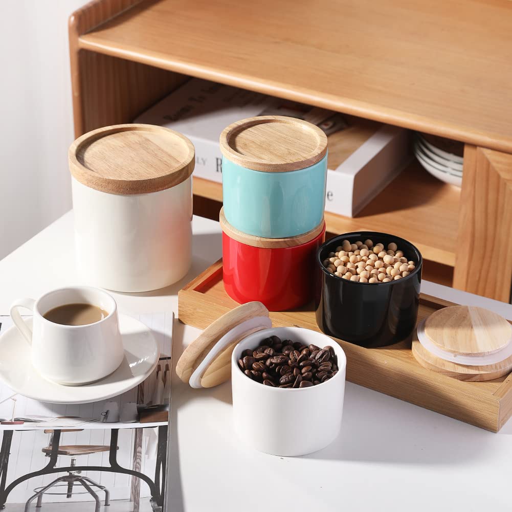 Sweejar Kitchen Canisters Ceramic Food Storage Jar, Stackable Containers With Airtight Seal Wooden Lid For Serving Ground Coffee