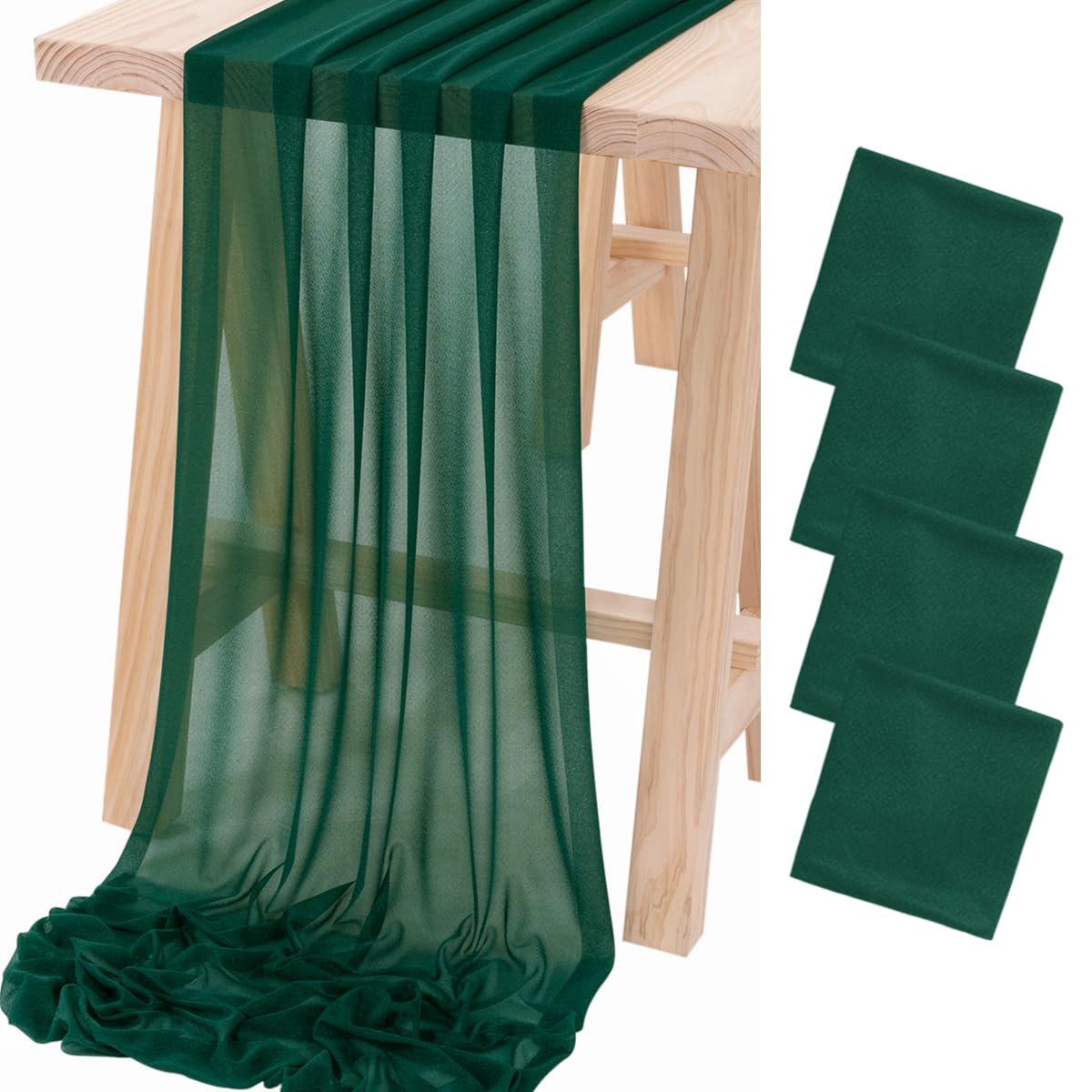 Socomi 4Pcs Emerald Green Gauze Table Runner Bulk 10Ft Chiffon Like Wedding Table Runner For Bridal Shower Decorations Baby Show