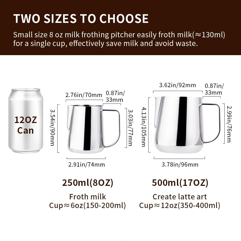 Watchget Milk Frothing Pitcher 250Ml/8Oz Stainless Steel Espresso Steaming Pitcher Milk Coffee Cappuccino Latte Art Barista Stea
