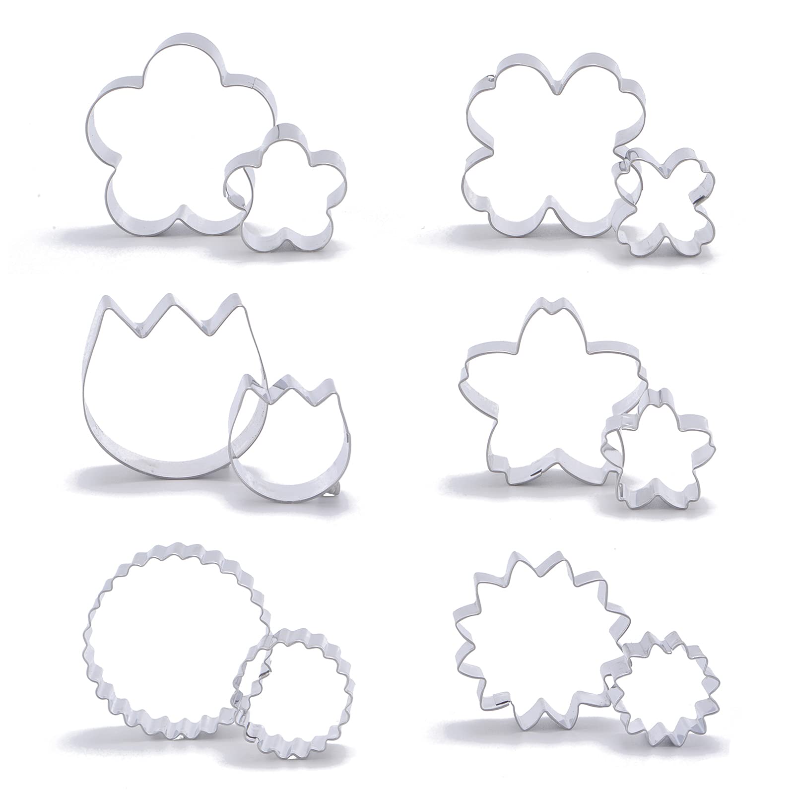 Flowers Cookie Cutter Set -12 Pieces - Plum Blossoms, Clover, Tulip, Cherry Blossoms, Sawtooth Circle, Sunflower Biscuit Fondant