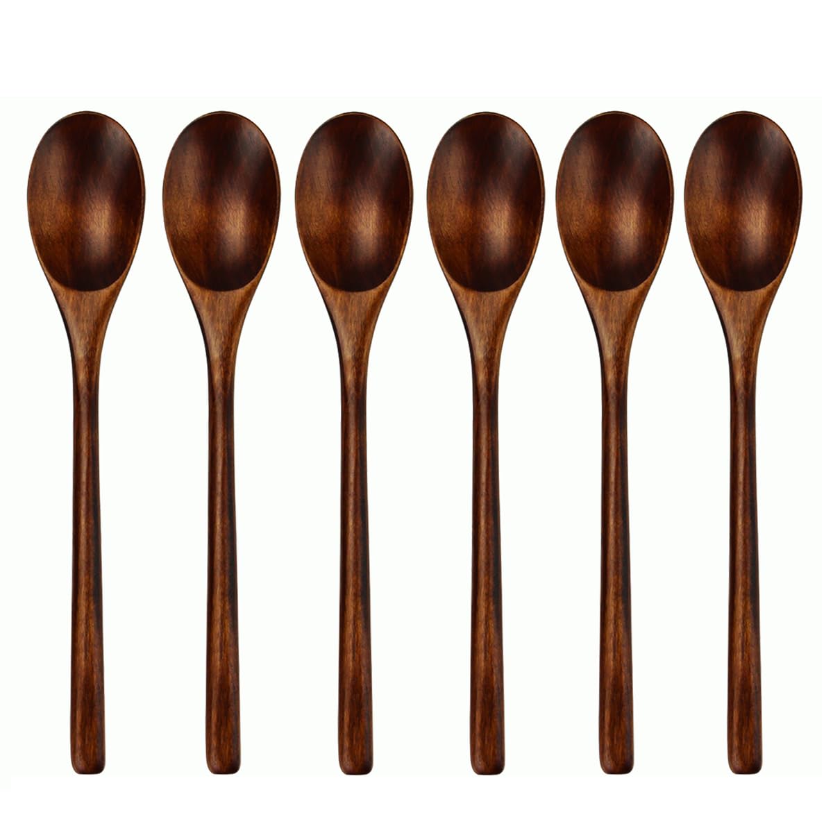 Aoosy Spoons, Wooden Spoons For Eating, 6 Pieces Japanese Natural Plant Ellipse Wooden Ladle Spoon Set For Cooking Mixing Stirri