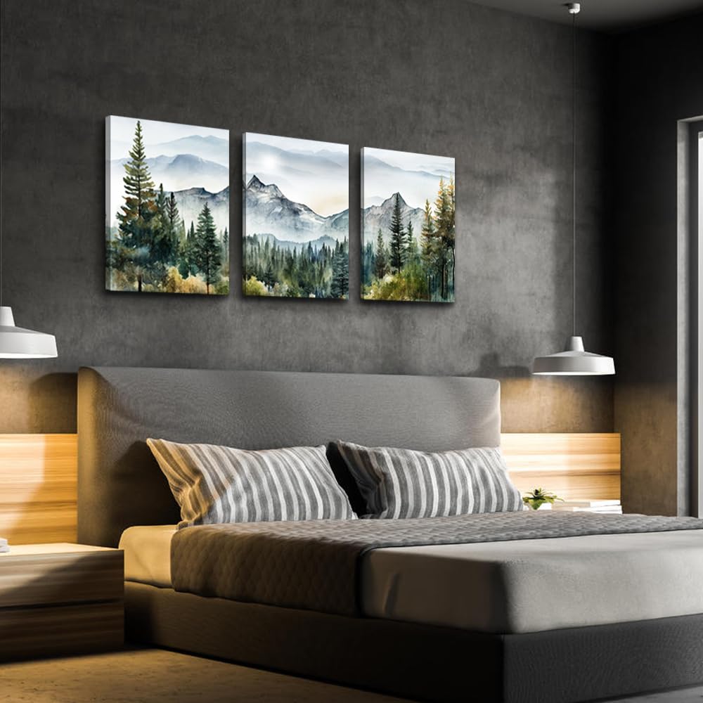 Dzrwubhs Wall Art For Living Room Wall Decor For Bedroom Office Decor Abstract Mountain Forest Landscapes Ink Painting 3 Piece F