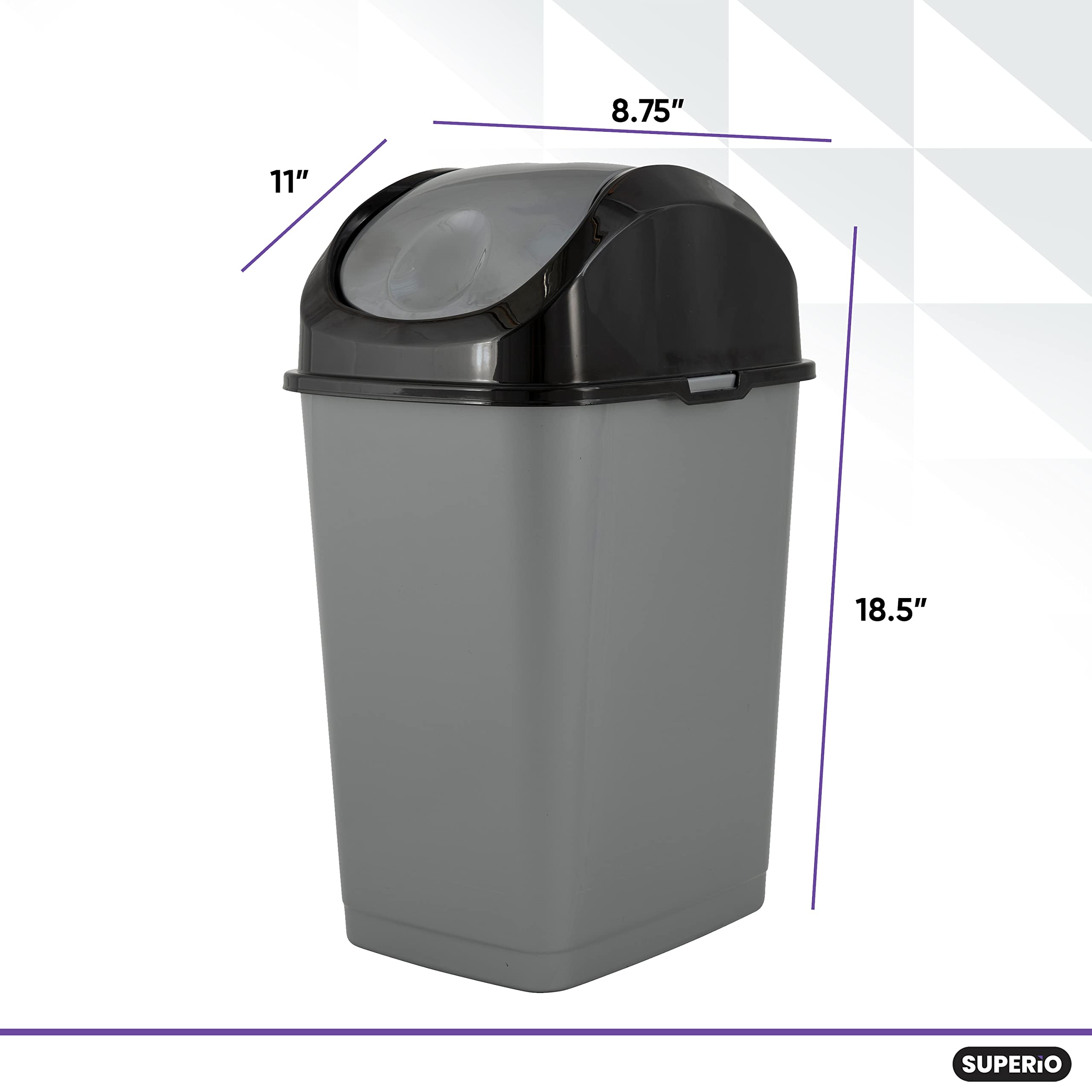 Superio Small Trash Can With Lid 4.5 Gallon Plastic Swing Top Garbage Can Slim Waste Bin For Under Sink/Cabinet, Laundry Room, K