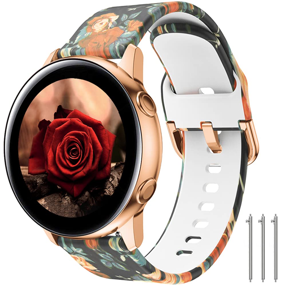 Toolaik Floral Bands Compatible With Samsung Active 2 Watch Band 40Mm 44Mm,Active Watch Band 40Mm,20Mm Silicone Watch Bands For