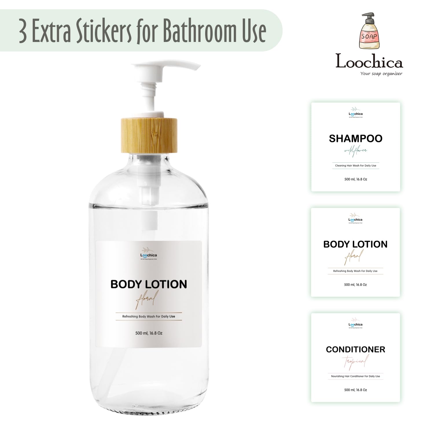 Loochica Dish Clear Glass Soap Dispenser With Plastic Pump, 16 Oz Transparent Dish Soap Dispenser Set Refillable Reusable Apothe