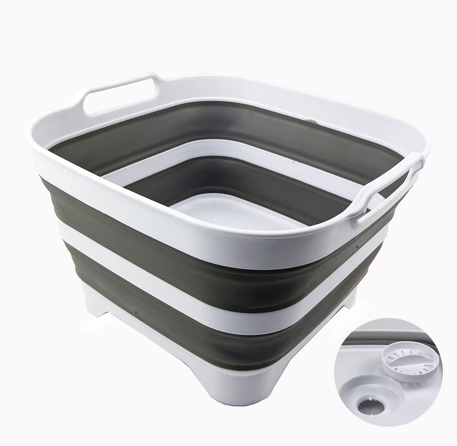 Sammart 10L (2.6 Gallons) Collapsible Plastic Washing Tub With Draining Plug - Foldable Dishpan - Portable Washing Tub/Basin - P