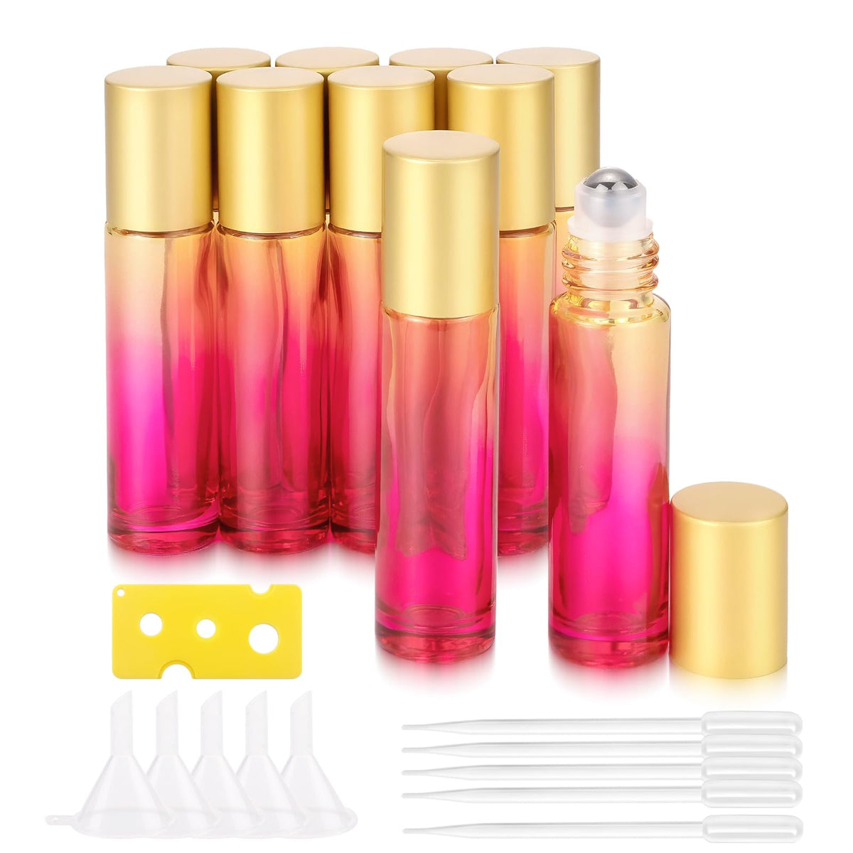 Jiuwu 10 Pack 10 Ml 0.17 Oz Yellow-Rose Gradient Glass Roller-On Bottles Beauty Cosmetic Essential Oils Stainless Steel Balls Ro