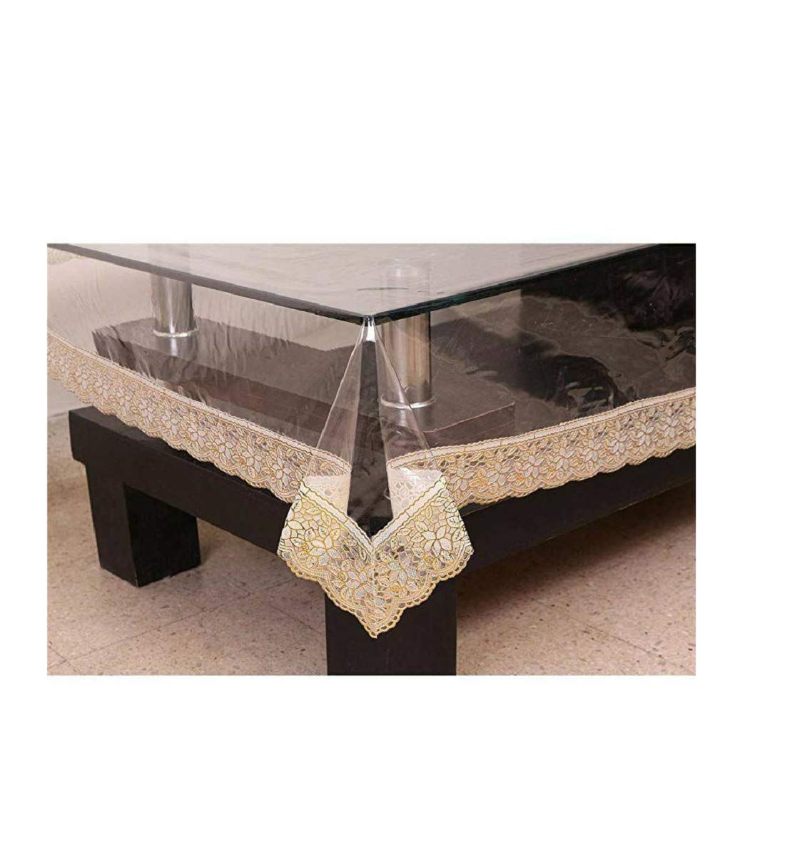 MONKDECOR Classic Transparent Centre 4 Seater Dining Table Cover with Golden Border (40X60 INCHES)