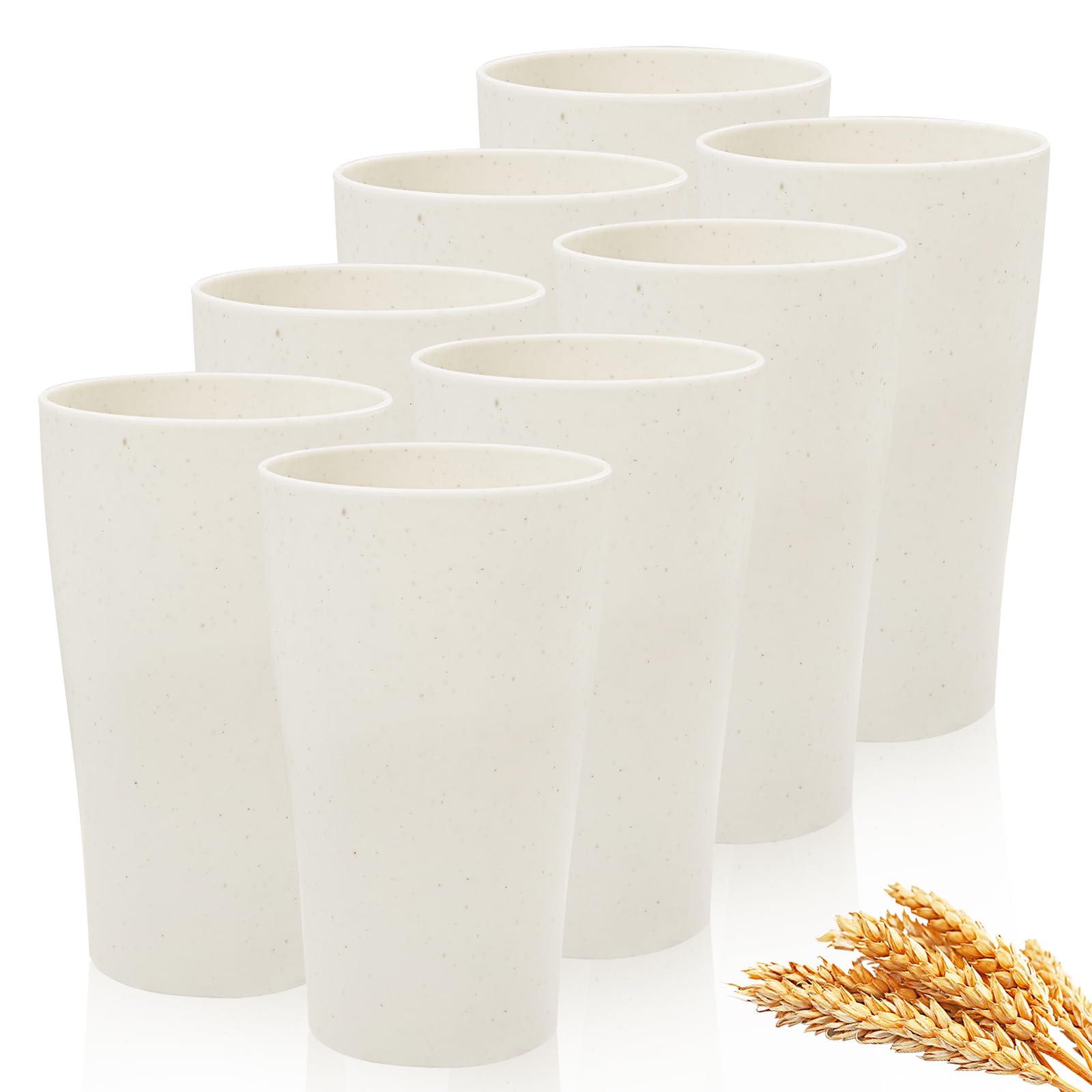 ejonirinjonir EI 8pcs Wheat Straw Cups,15oz Beige Unbreakable Plastic Reusable Cups,Plastic Tumbler Cups for Kitchen,Dishwasher 