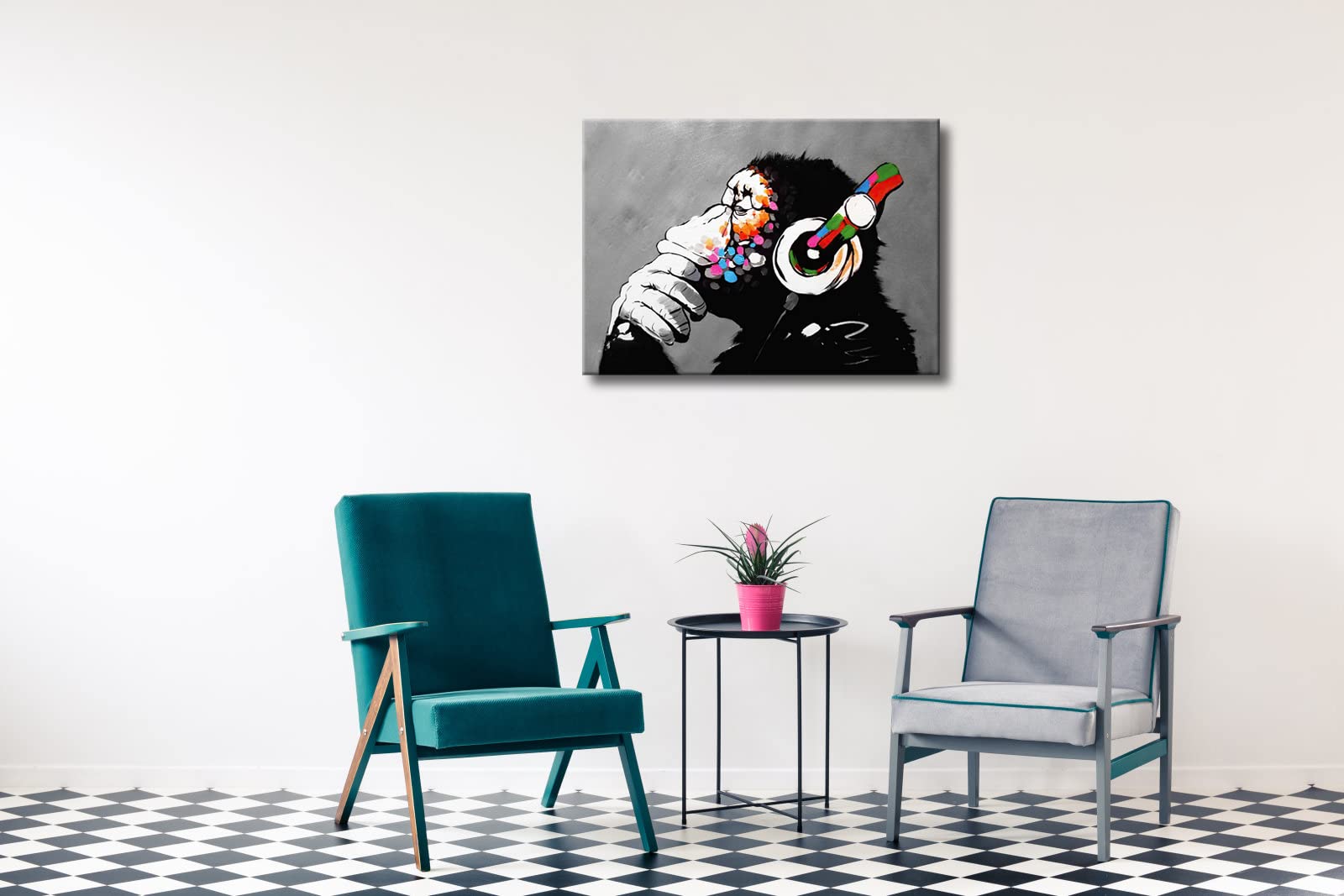 Wieco Art Monkey With Headphones Banksy Graffiti Art Abstract Canvas Painting Posters And Prints Animal Canvas Wall Art For Wall
