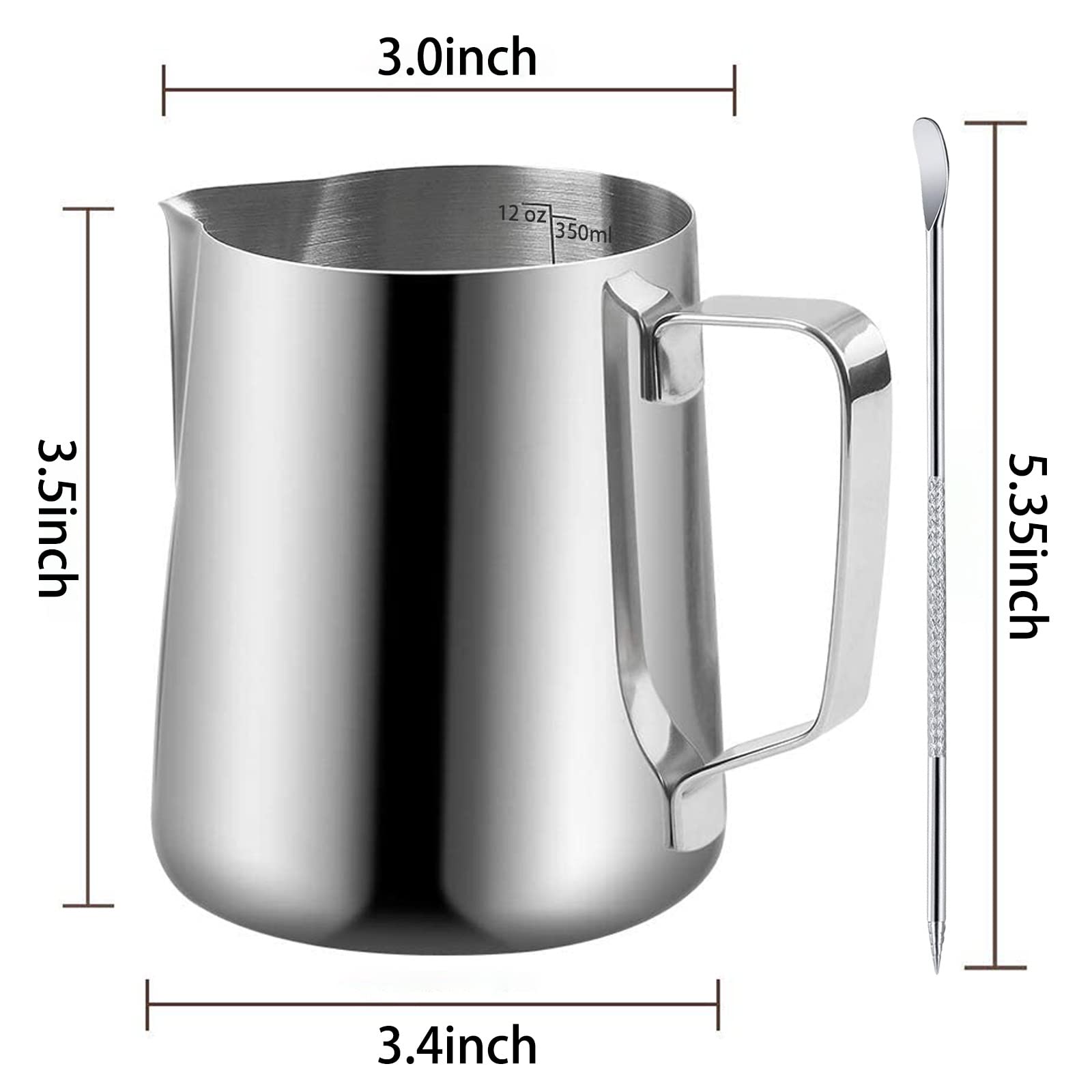 Newgf Milk Frothing Pitchers-12Oz/350Ml Stainless Steel Steaming Pitchers, Scale Coffee/Milk/Cappuccino/Latte Art Barista Steam