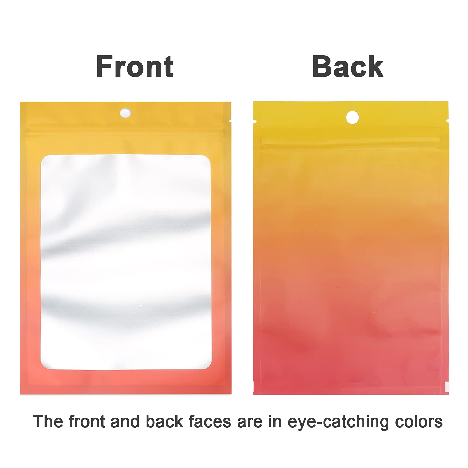 100 Pcs Resealable Mylar Ziplock Food Storage Bags, Gradient Color Smell Proof Bag With Clear Window, Packaging Pouch For Coffee