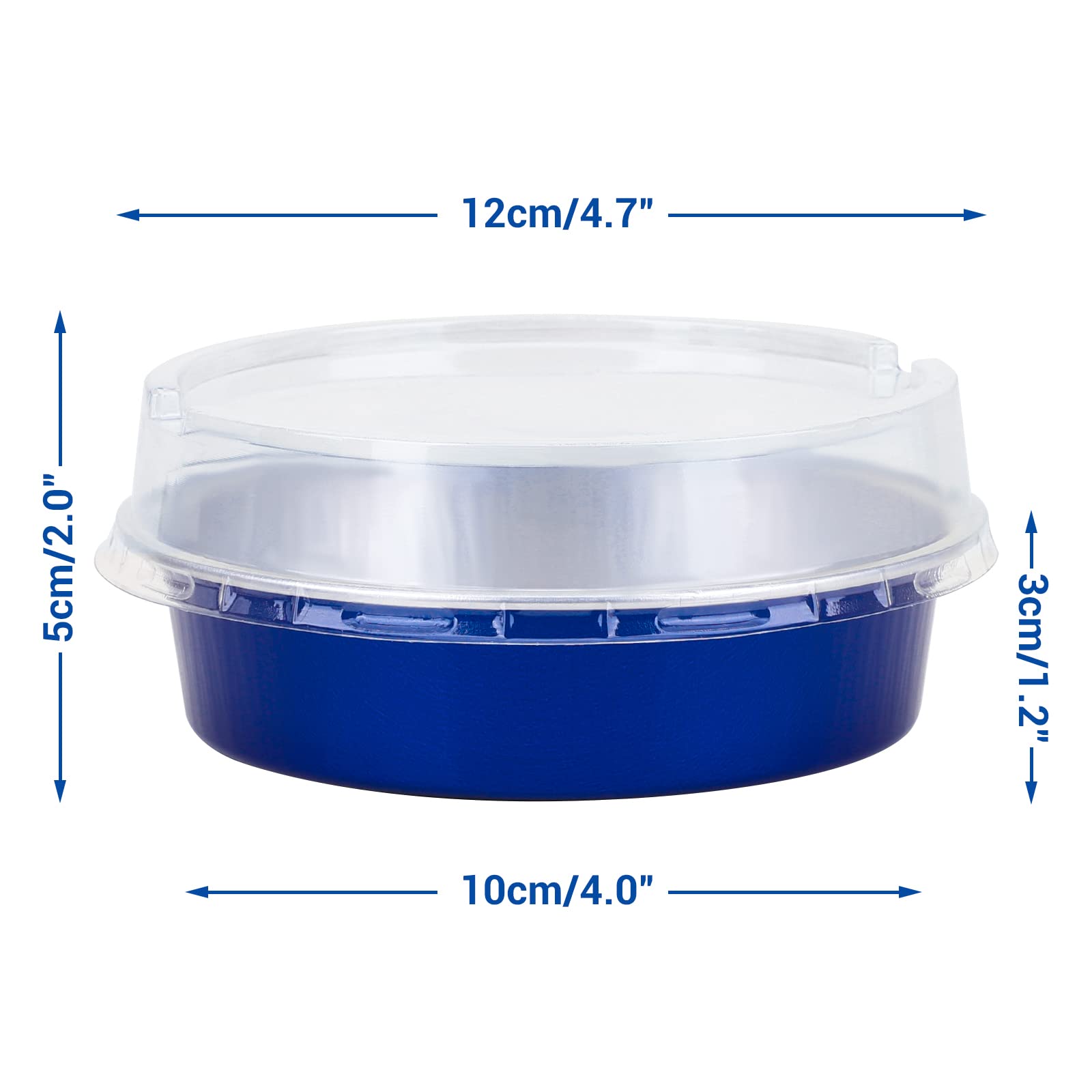Beasea Mini Tart Pan 20 Pack With Lids, 4 Inch 8Oz Jewelry Blue Disposable Aluminum Baking Foil Tins Small Round Container For I