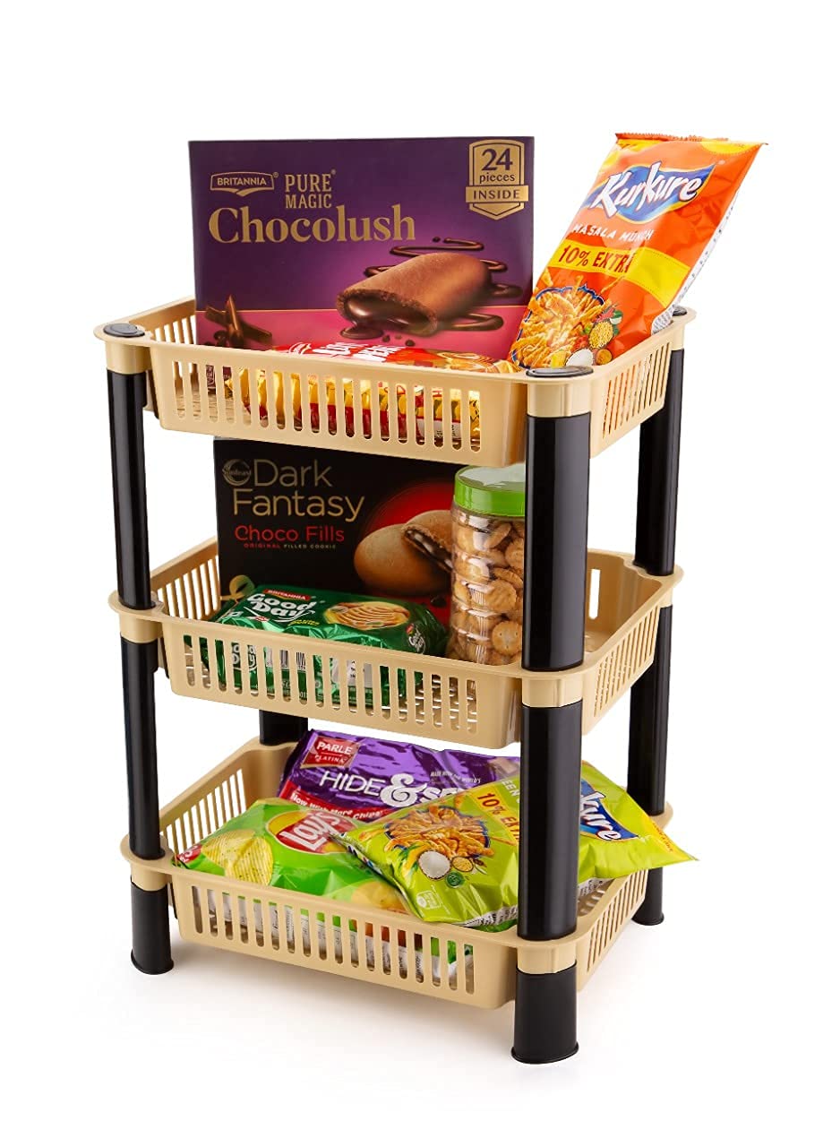 Entisia Multi Layer Storage Rack Stand - Multi Purpose Vegetable Storage Rack, Plastic Space Saving Basket Organizer for Office,