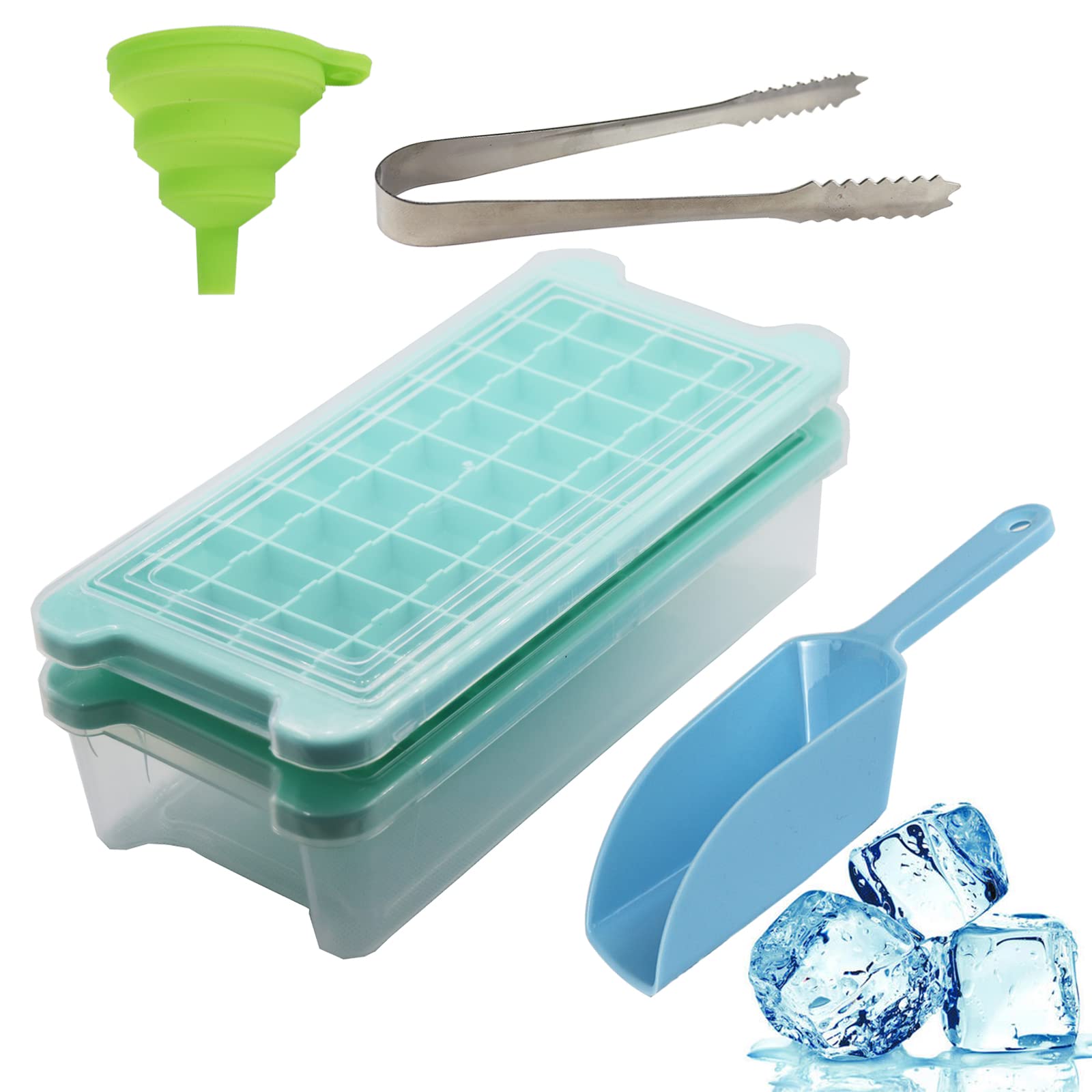 Fadikx Ice Cube Tray With Lid And Bin,36 Nugget Food-Grade Silicone Ice Tray,Flexible Ice Cube Molds Comes With Ice Container, S
