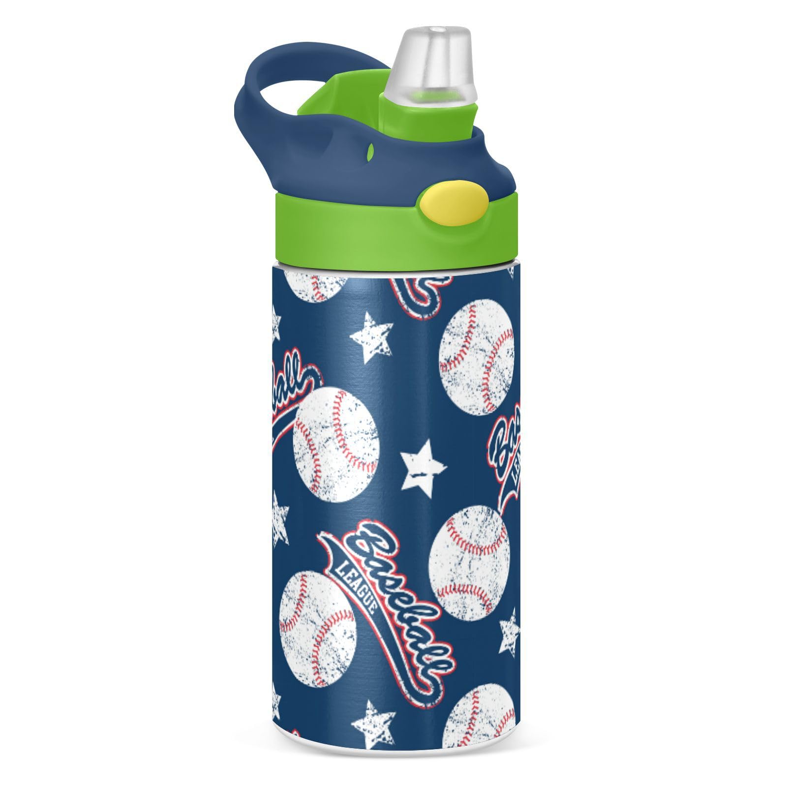 GOODOLD Baseball Kids Water Bottle, Insulated Stainless Steel Water Bottles with Straw Lid, 12 oz BPAFree Leakproof Duck Mouth 