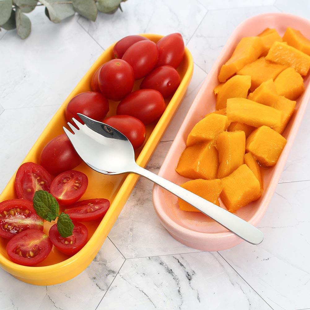 Sporks 4 Pack Stainless Steel Sporks 5.9 Inch Spork Spoon For Ice Cream Spoon Salad Forks, Fruit Appetizer Dessert, Silver