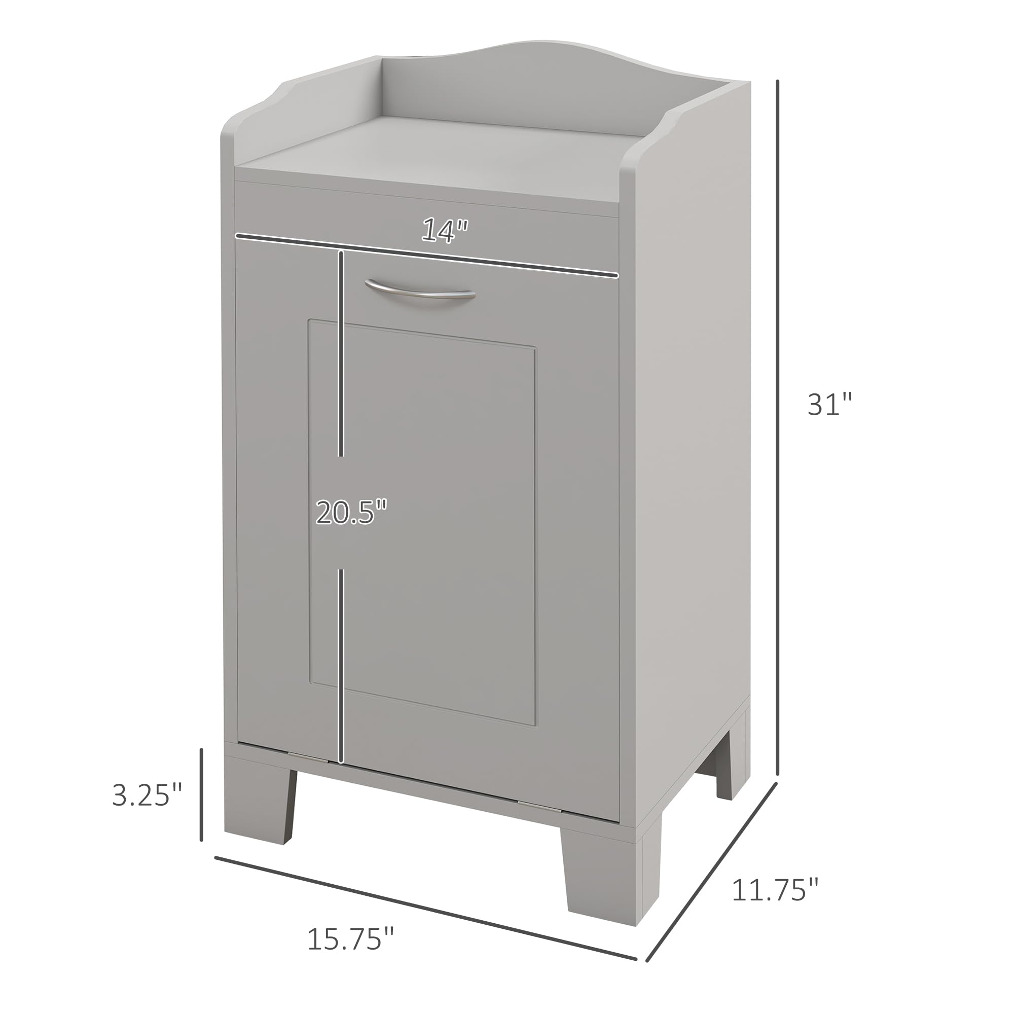 Homcom 31'' Tilt Out Laundry Hamper, Free Standing Home Organizer Hamper, Bathroom Storage Cabinet, Gray