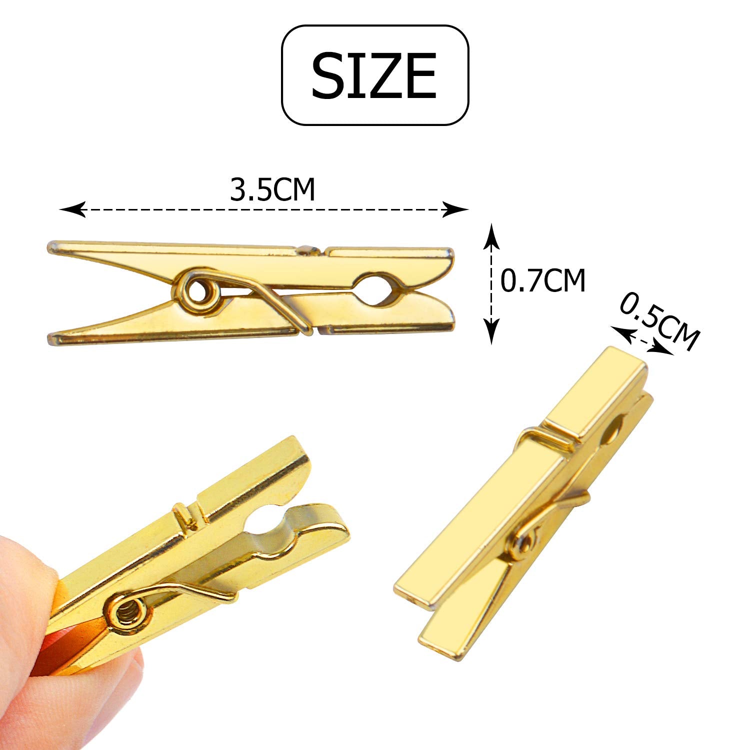 Jdesun 50 Pieces Photo Clips Mini Plastic Picture Paper Clip Clothespins Peg for Office Home Arts(Gold)