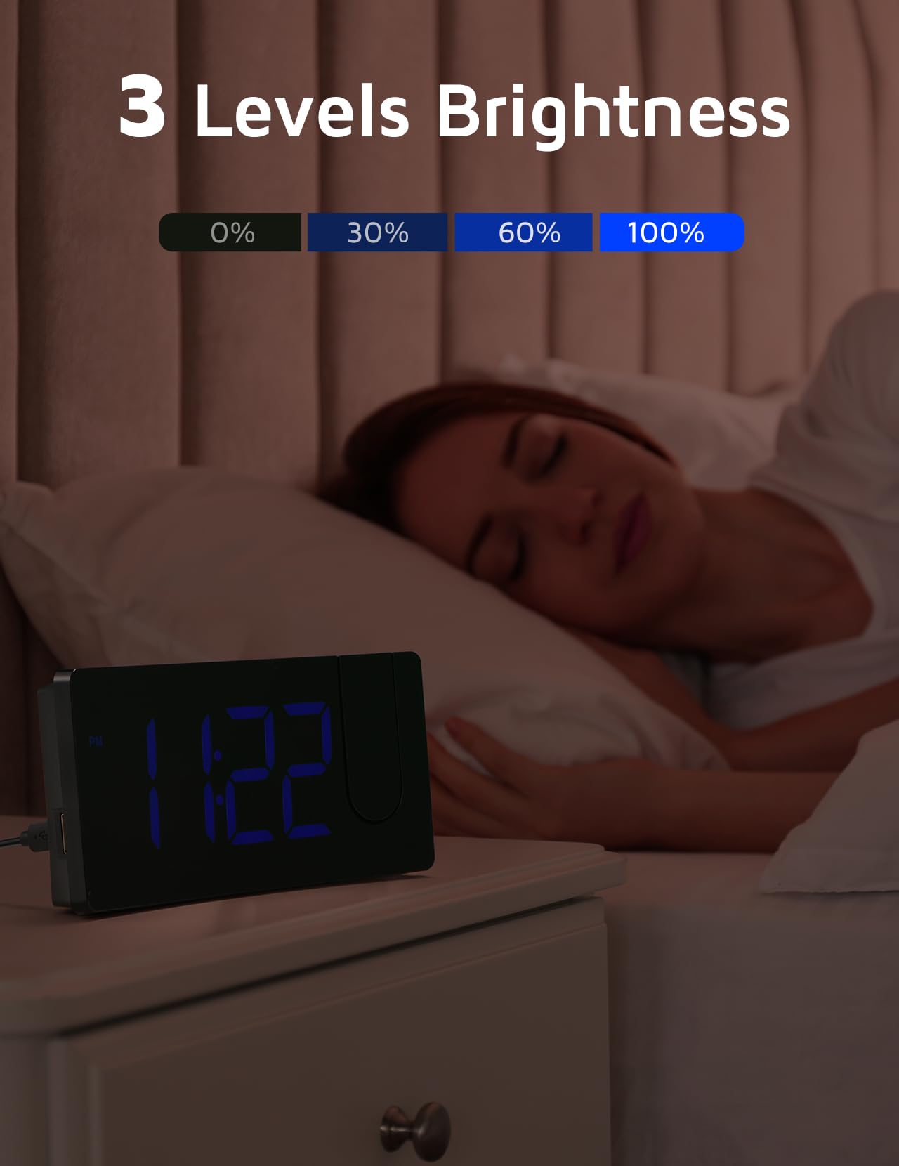 Projection Alarm Clock, Digital Clock With 180A Rotatable Projector, 3-Level Brightness Dimmer, Clear Led Display, Usb Charger,