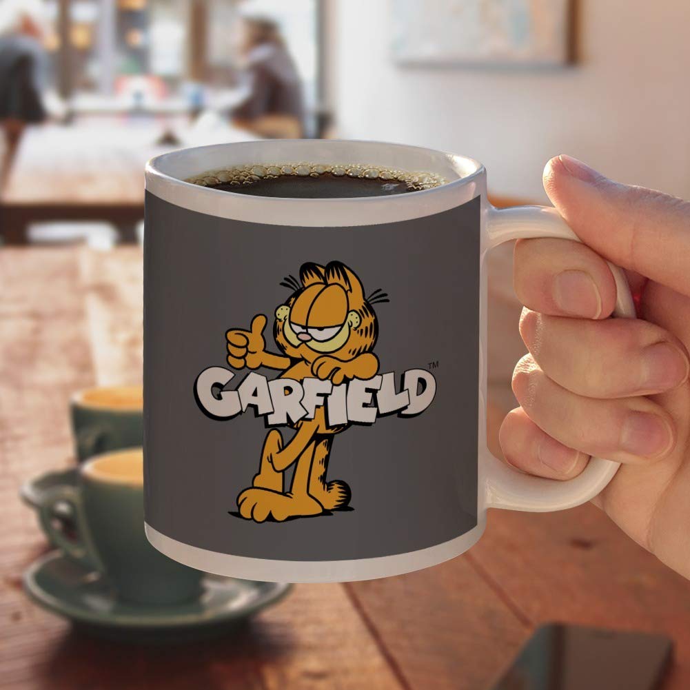 Garfield with Logo Ceramic Coffee Mug, Novelty Gift Mugs for Coffee, Tea and Hot Drinks, 11oz, White