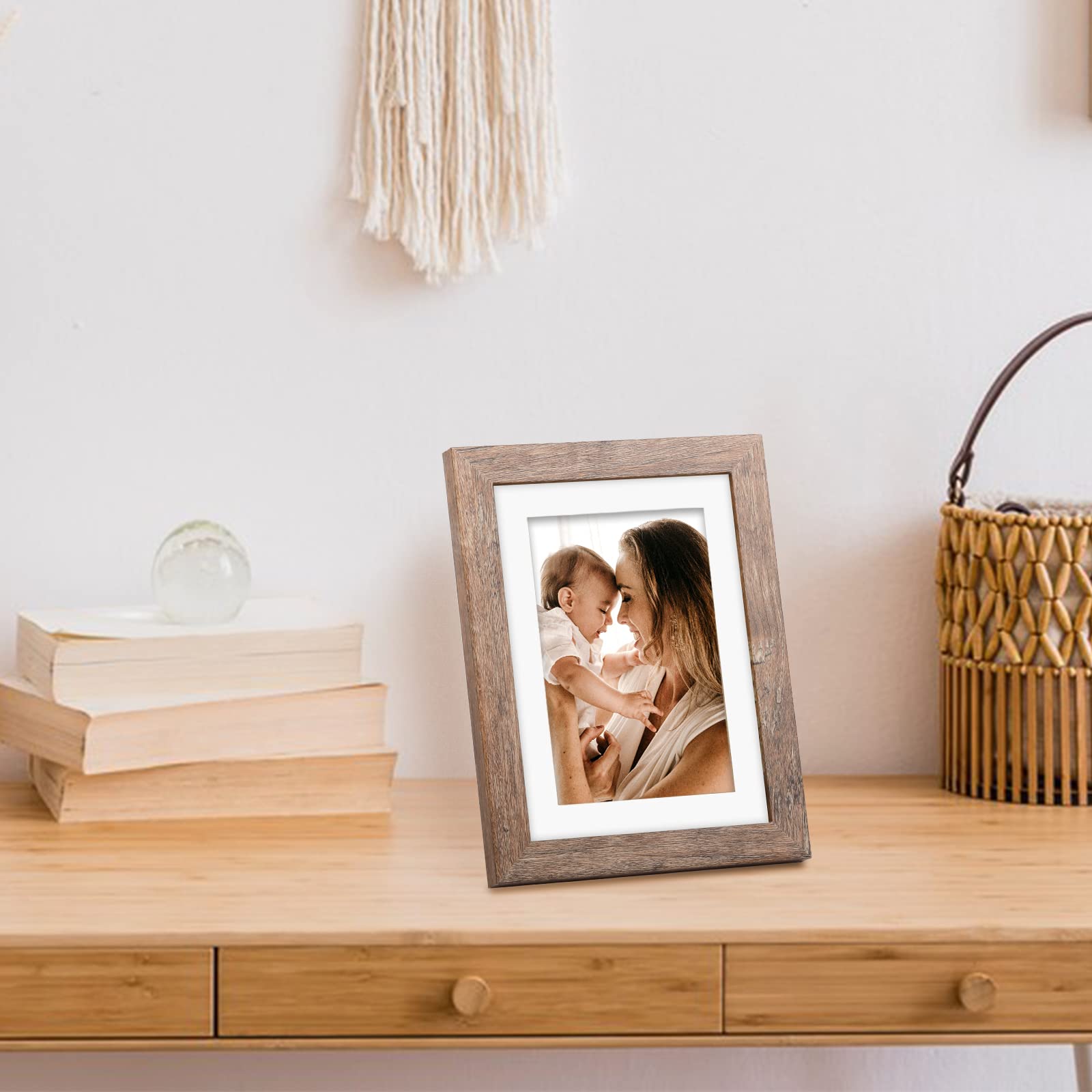 TOFOREVO 5x7 Picture Frames Set of 6 Rustic Wood Grain Photo Frame for Gallery Wall Mounting or Tabletop Display