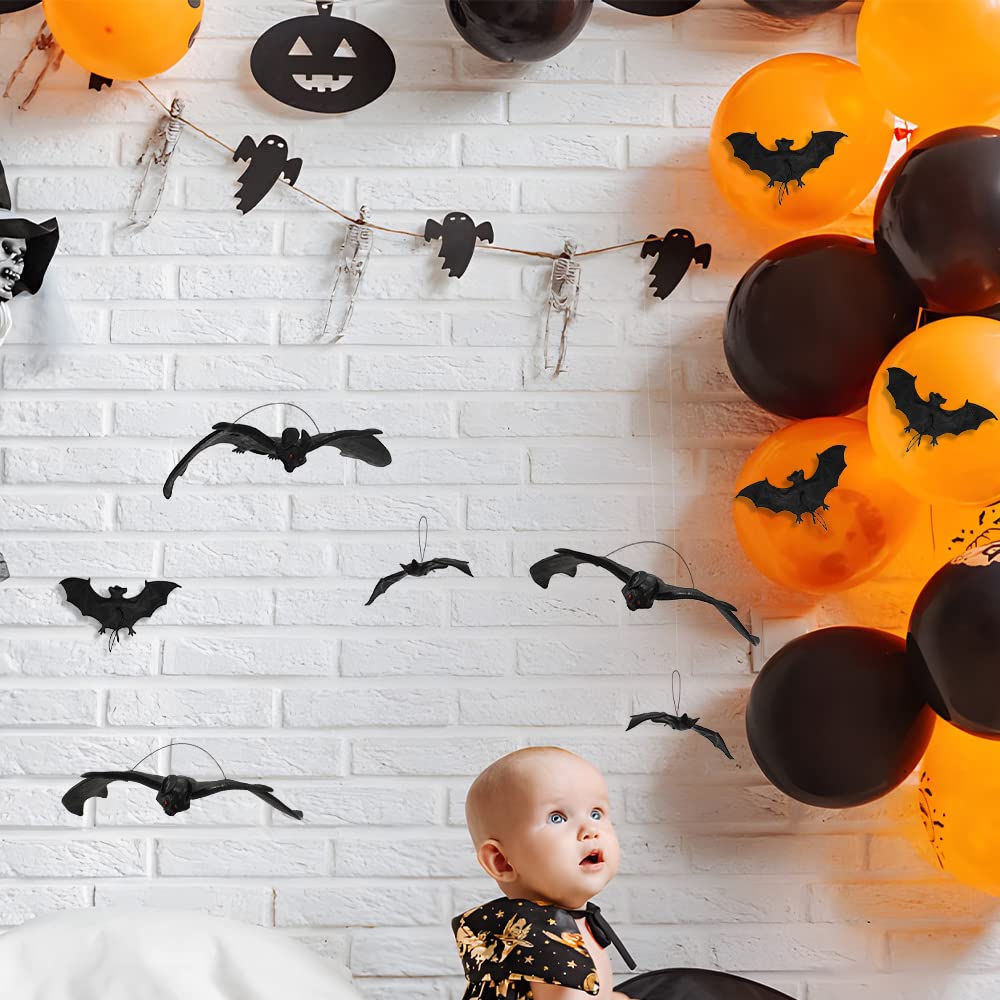 VIOCIWUO Hanging Bat Decorations, 10Pcs Halloween Simulation Rubber Bat for Hanging Decorate Outdoor Indoor Yard Home Window Doo
