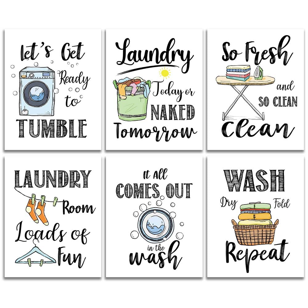 Funny Laundry Rules Sign Painting, Creative Laundry Saying Art Prints (8   X10   ,Unframed), Set Of 6, Funny Modern Minimalist W