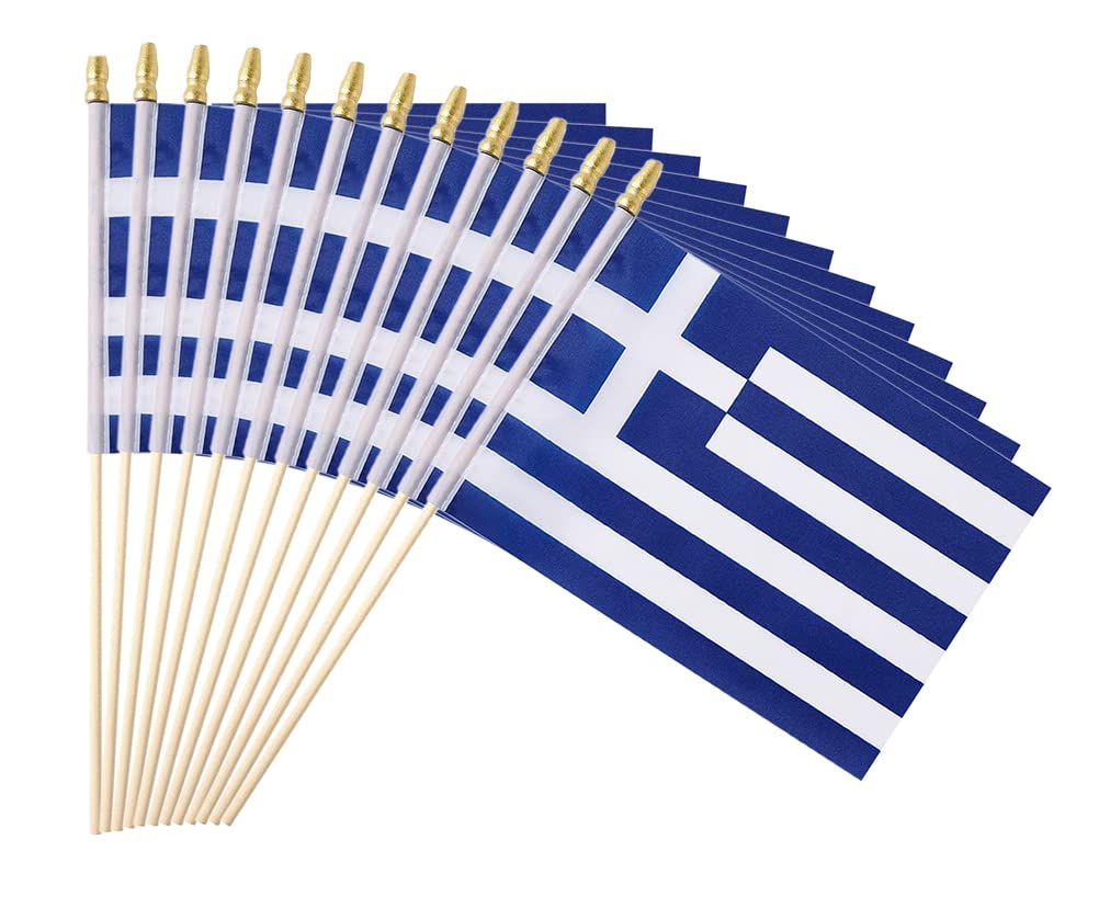Ckexin 25Pack Small Greece Flag Handheld Mini Greek Flag On Stick 5X8 Inch