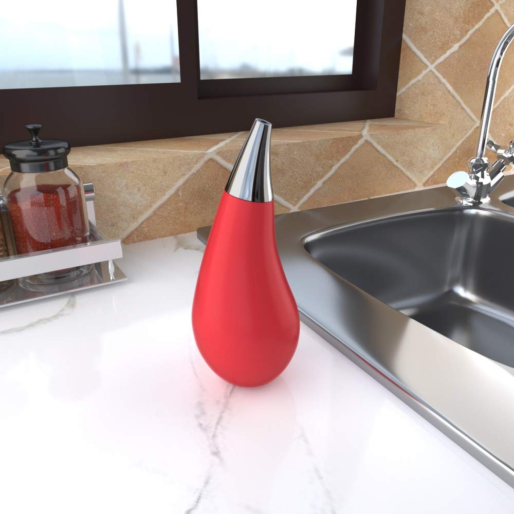 Kitchen Bathroom Counter Top Squeezable Soap Dispensers Tear Drop Shape Bottle (Red, 7Oz)