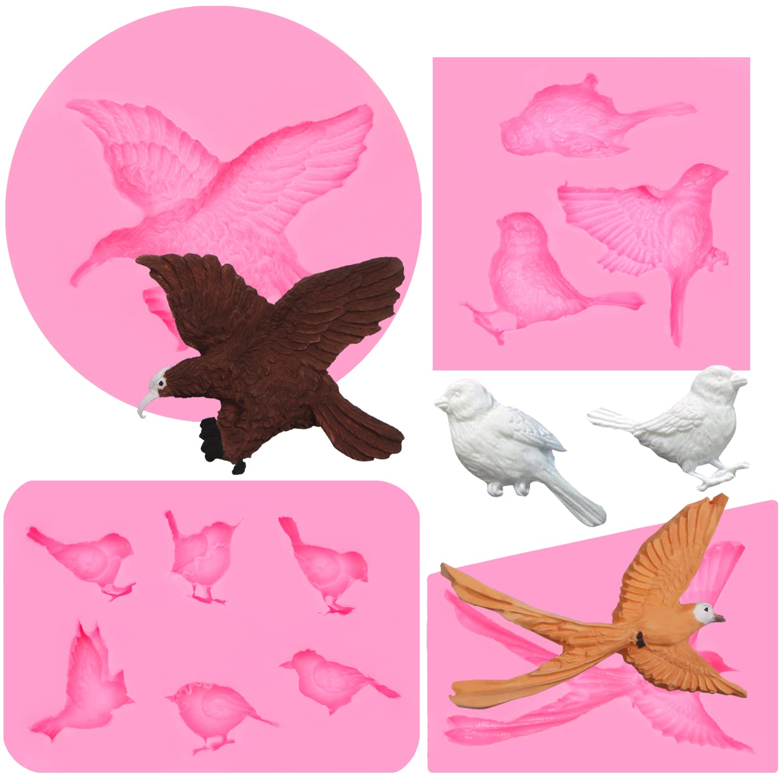 3D Bird Fondant Silicone Molds 4 Pcs, Eagle Silicone Mold For Cake Decoration Candy Cupcake Topper Resin Polymer Clay Crafts