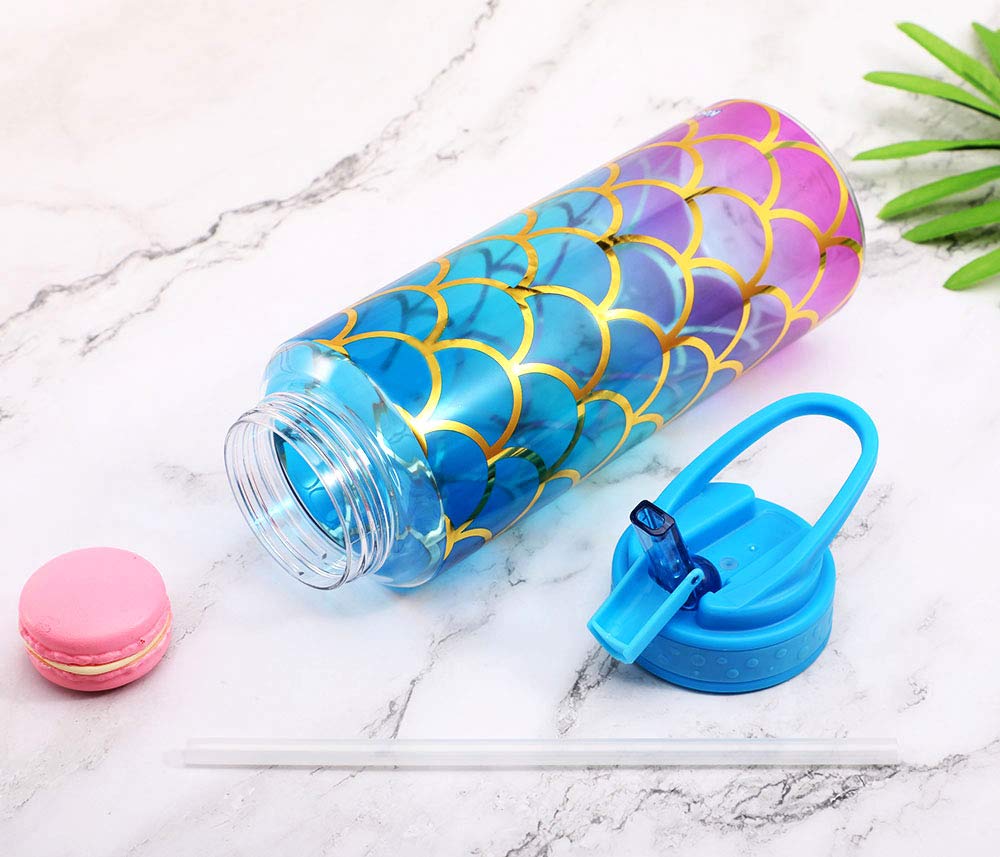 Home Tune Cute Water Bottle with Straw  BPA FREE Tritan &Leak Proof & Carry Handle & Pretty Design  32oz/950ml (Mermaid)