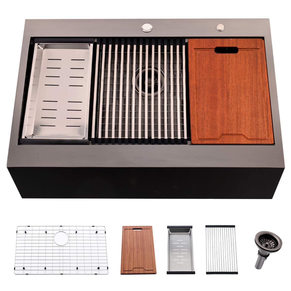 33 Inch Farmhouse Drop In Kitchen Sink Workstation Black- 33X22 Inch Black Stainless Steel Drop In Apron Front Farmhouse Sink Wo