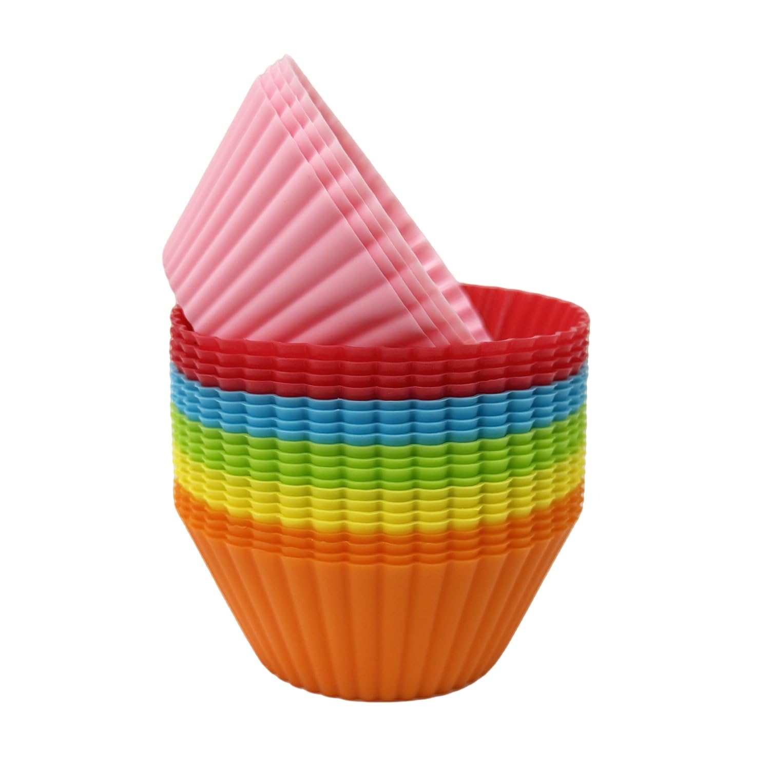 Prefer Green Baking Cups 24 Pack, Multi-color Reusable Silicone Cupcake Liners, Non-stick and Flexible Muffin Pans for Baking, E