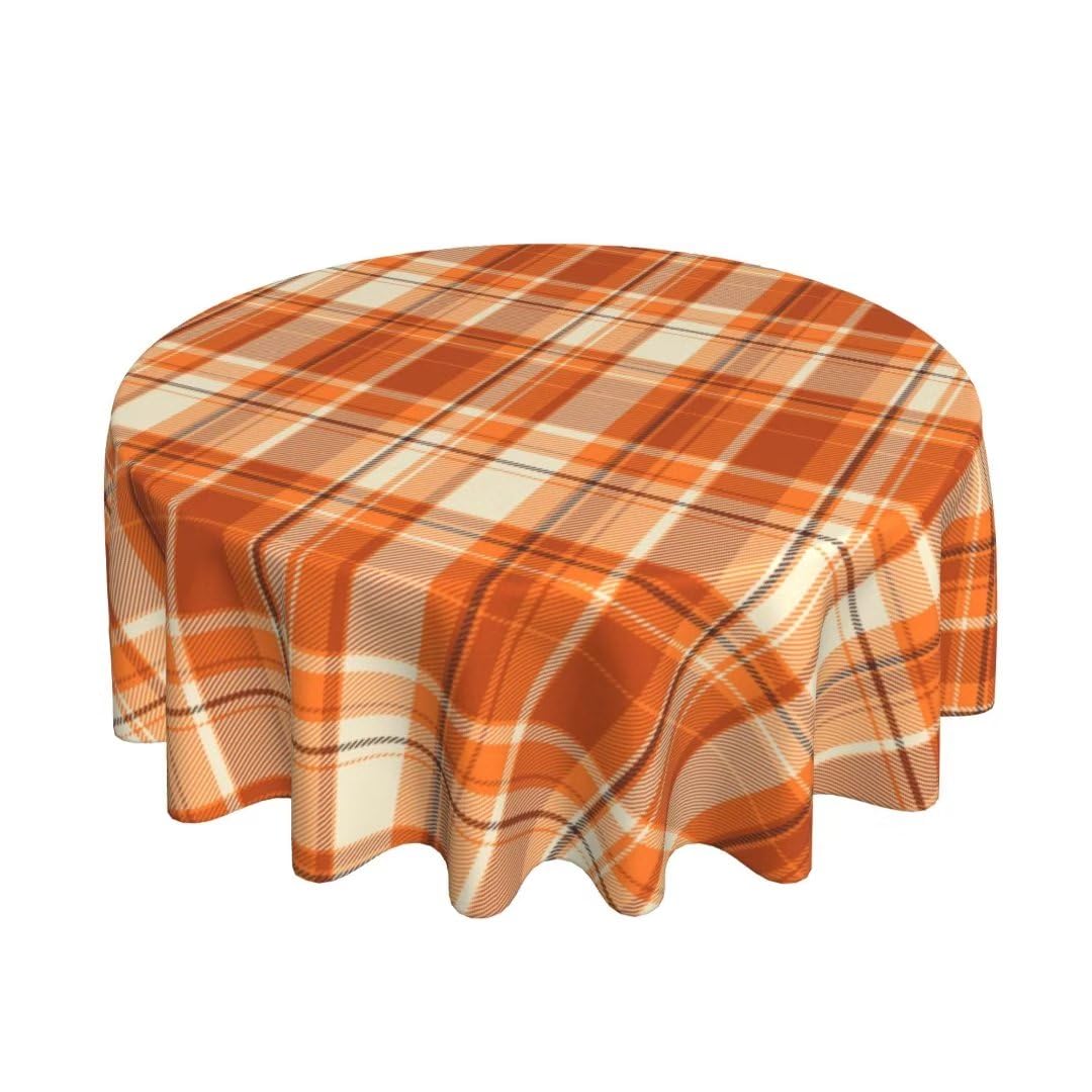 BETGINY Fall Tablecloth 70 Inch Round Autumn Thanksgiving Plaid Table Cloth Dust-Proof Wrinkle Resistant Rustic Tablecloth for H