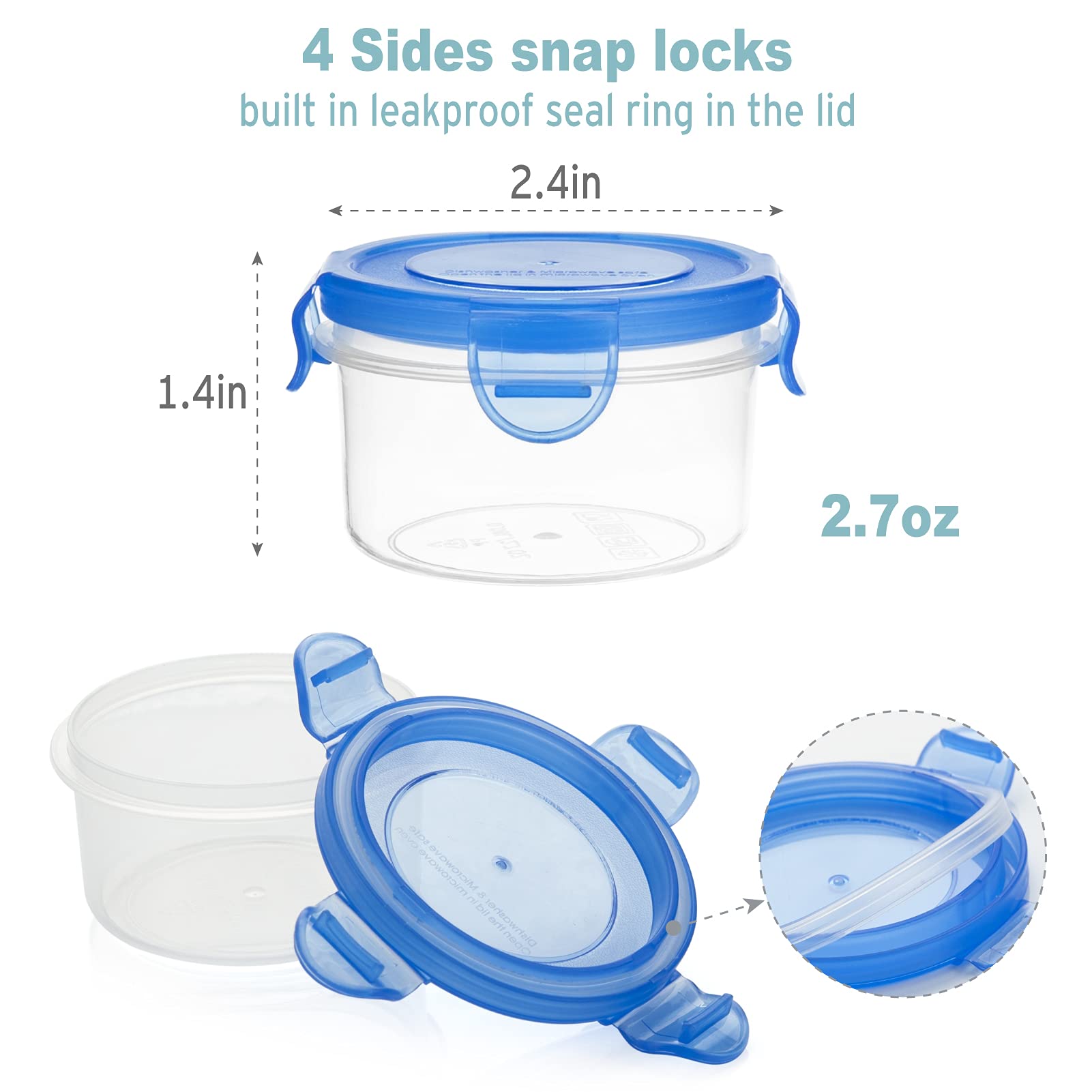 Freshmage Salad Dressing Containers, Set Of 6 2.7-Oz Sauce Containers With Airtight Leakproof Locking Lids, Bpa-Free Stackable S