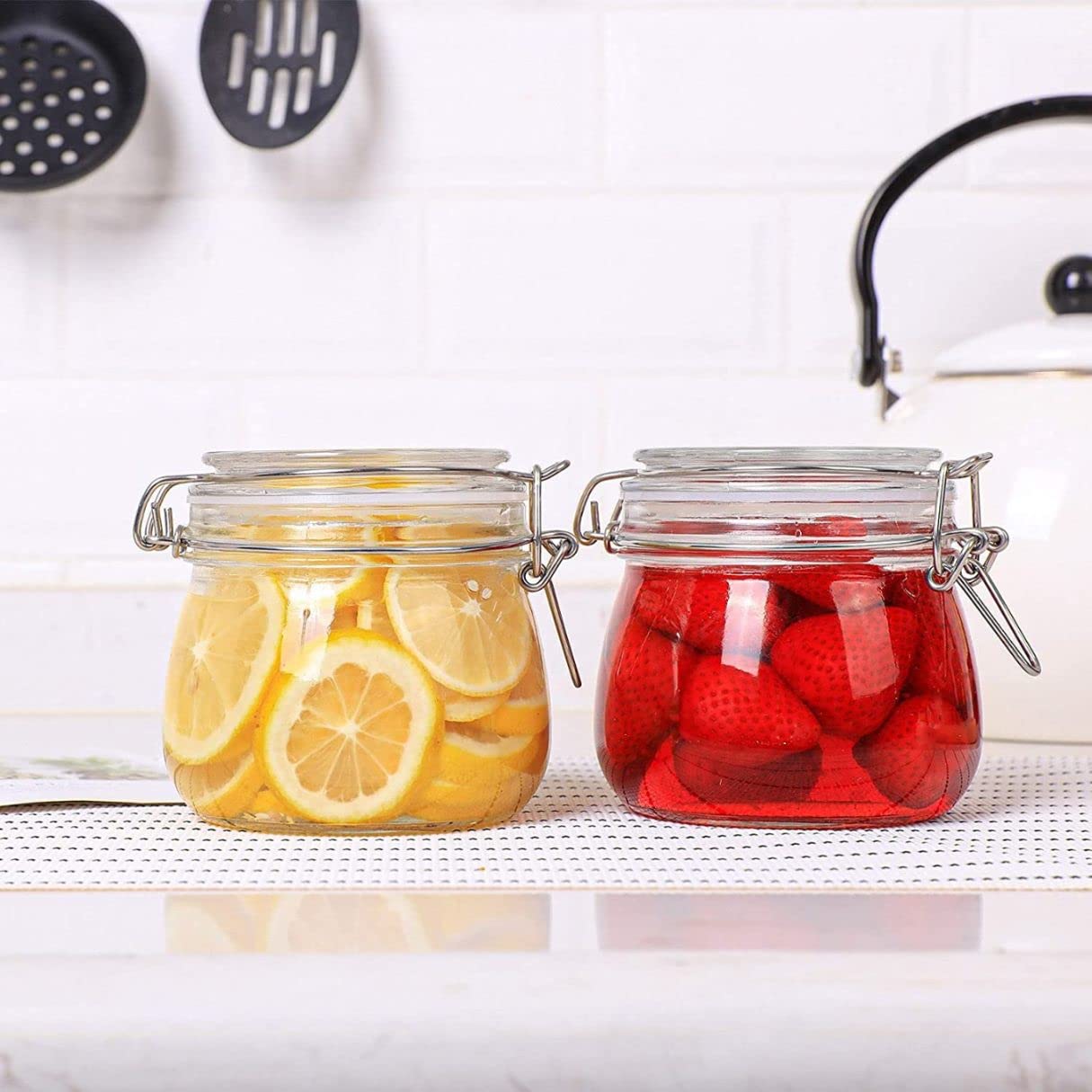 Azzlvera Airtight Glass Container With Silicone Clamp Swing Cap Lid For Kitchen Food Storage 500Ml Jar For Kitchen Canning Cerea