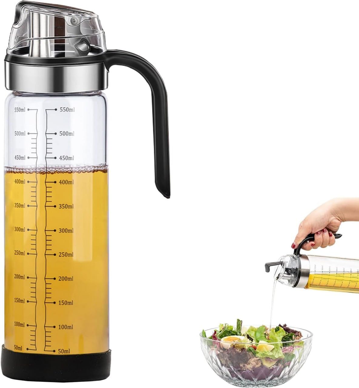 Helimix Oil Bottle Dispancer Auto Flip Cap Oil And Vinegar Cruet, Condiment Container With Ergonomic Non Slip Handle
